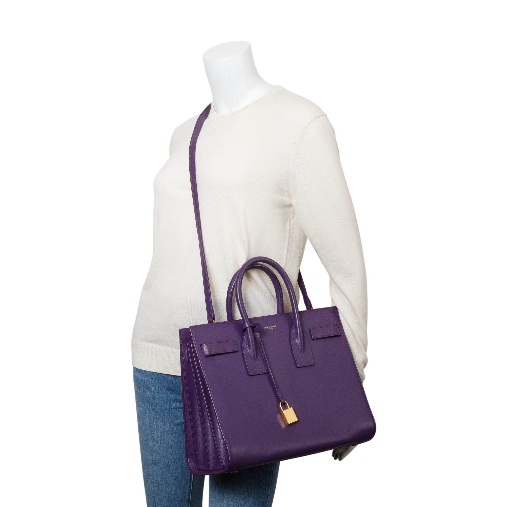 Saint Laurent Purple Calfskin Leather Small Sac De Jour w/ Strap