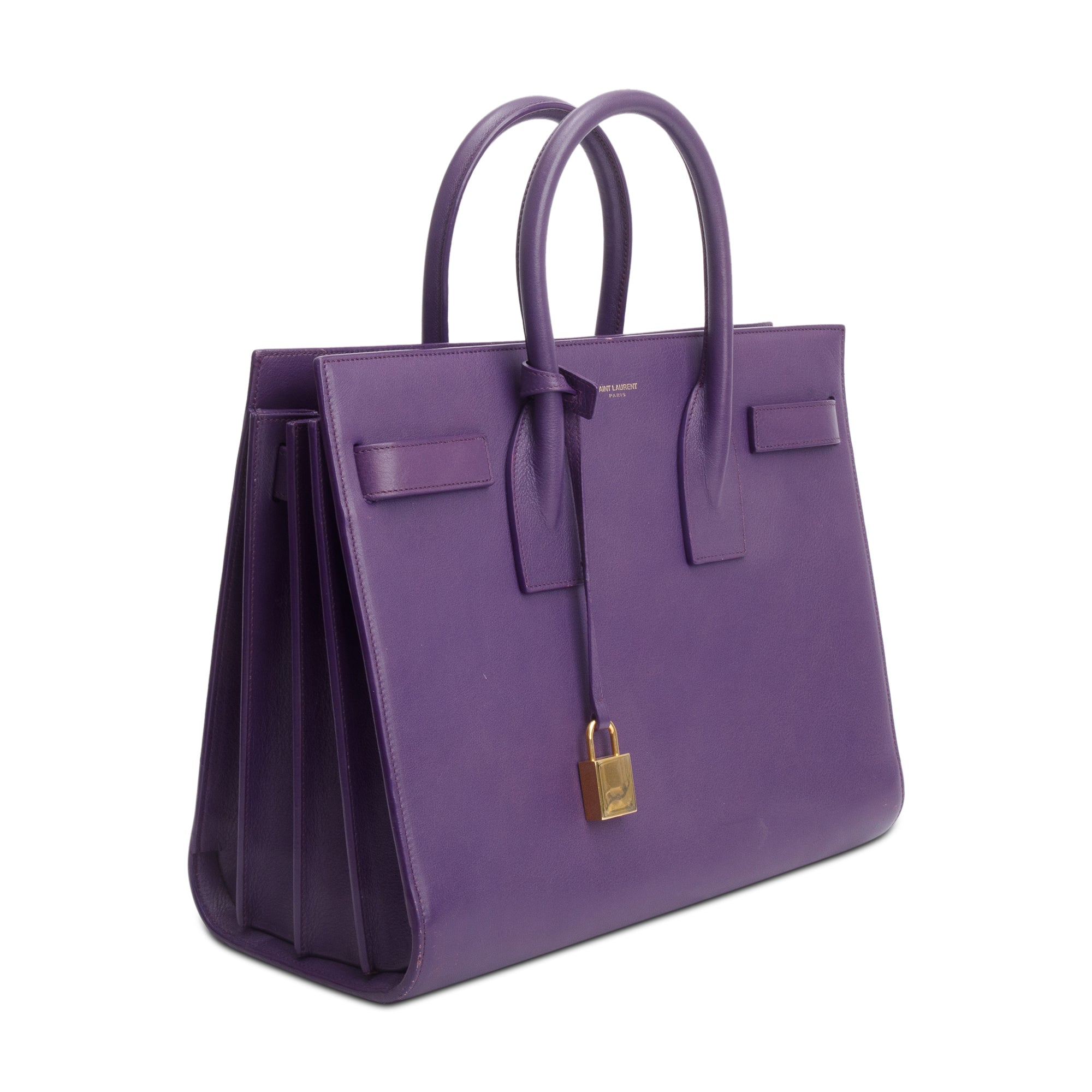Saint Laurent Purple Calfskin Leather Small Sac De Jour w/ Strap