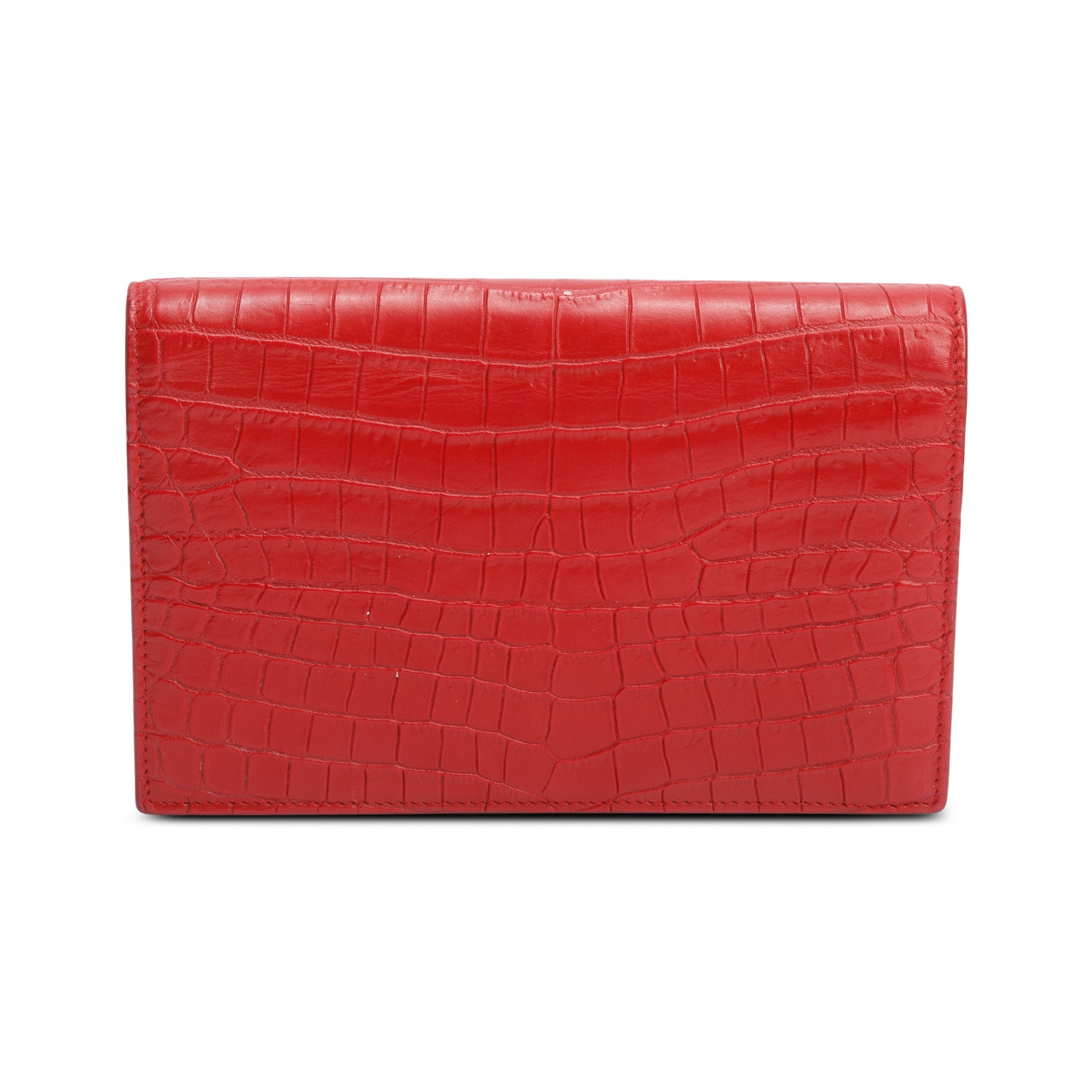 Saint Laurent Red Croc Embossed Leather Kate Tassel Wallet on Chain