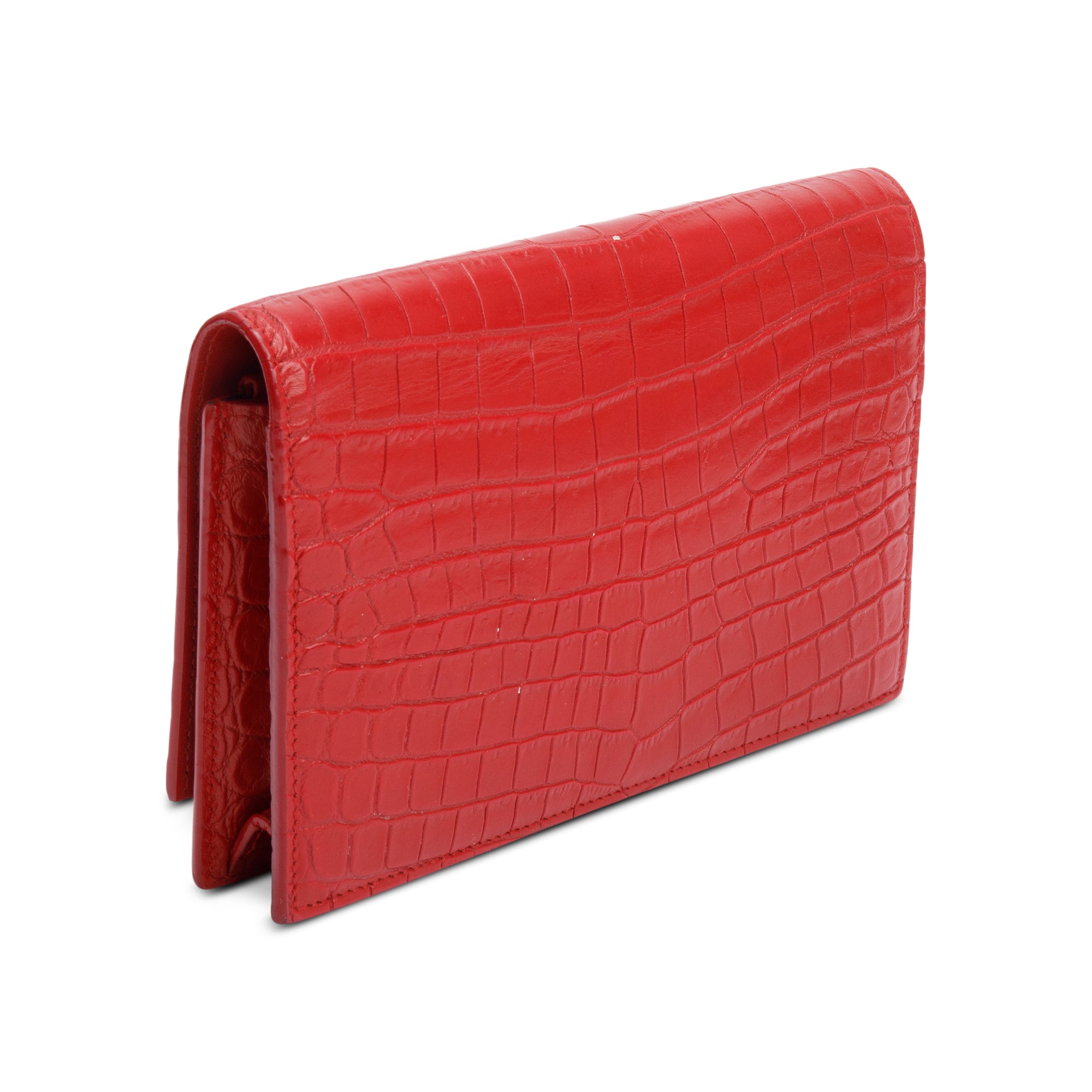 Saint Laurent Red Croc Embossed Leather Kate Tassel Wallet on Chain