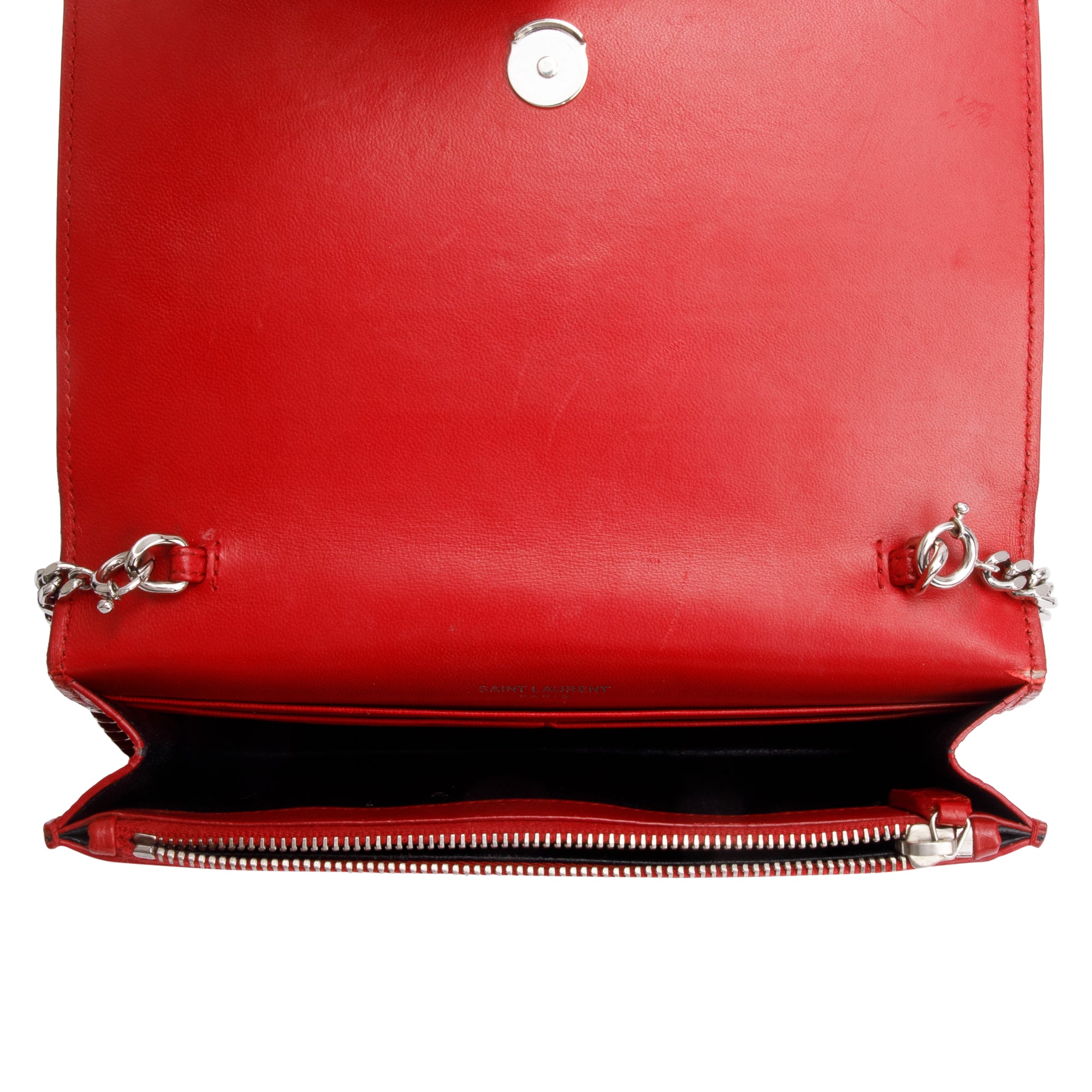 Saint Laurent Red Croc Embossed Leather Kate Tassel Wallet on Chain