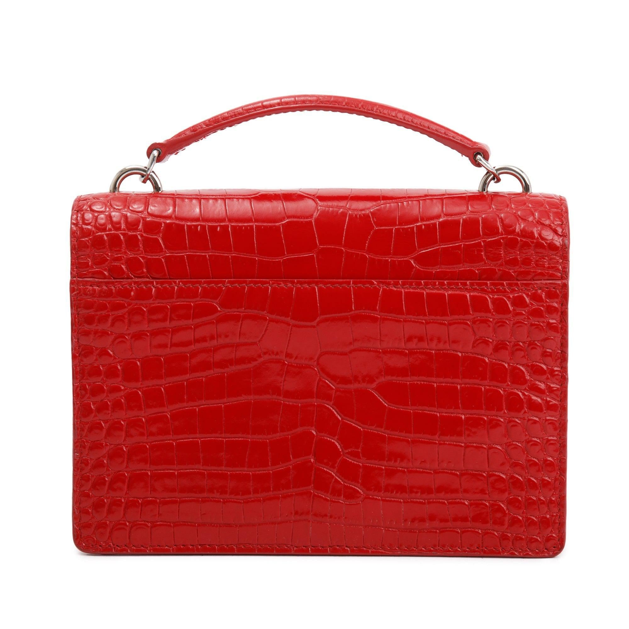 Saint Laurent Red Crocodile Embossed Sunset Chain Wallet