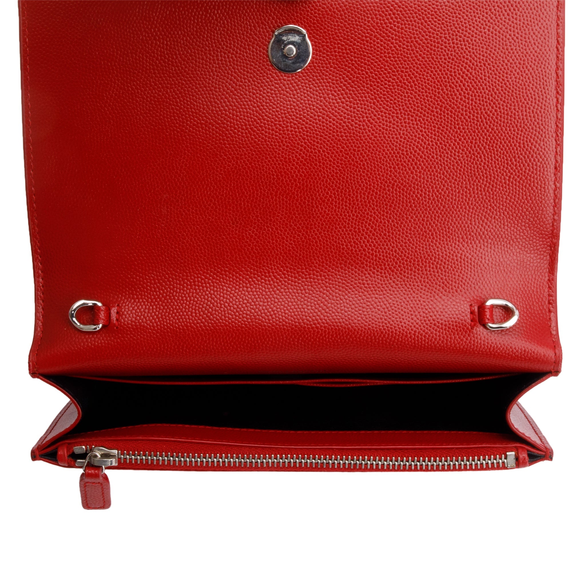 Saint Laurent Red Grain De Poudre Leather Kate Tassel Wallet on Chain