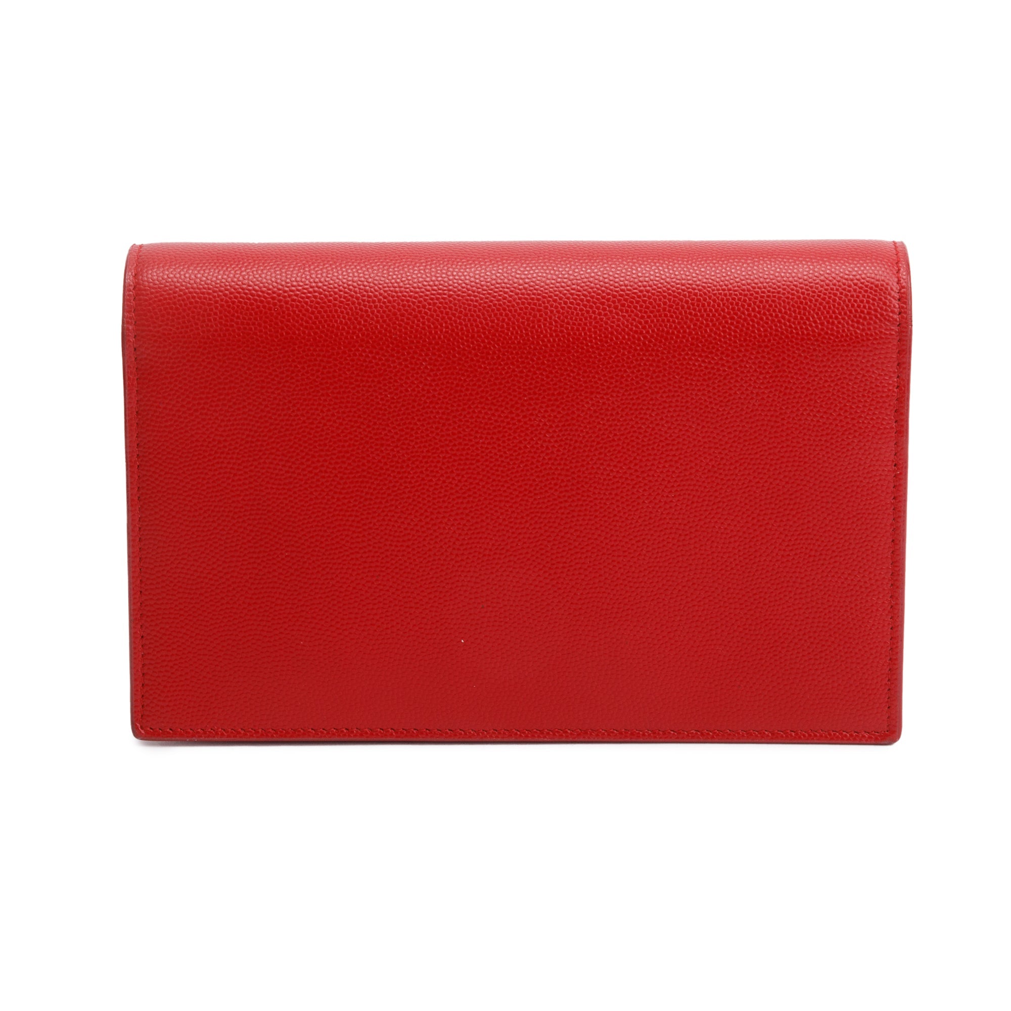 Saint Laurent Red Grain De Poudre Leather Kate Tassel Wallet on Chain