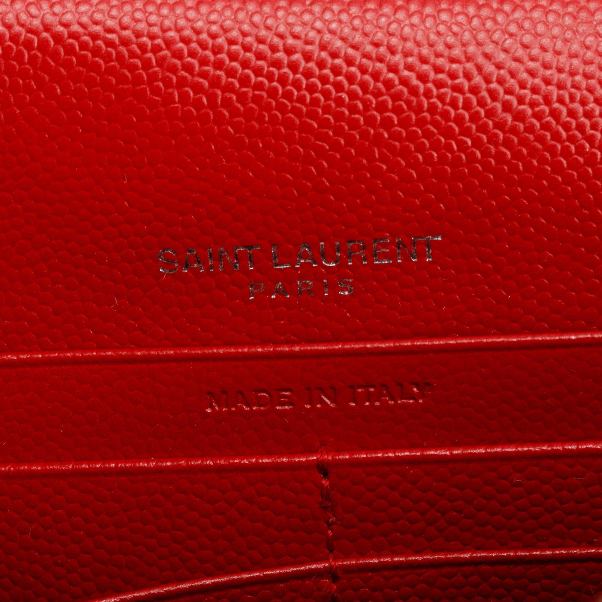 Saint Laurent Red Grain De Poudre Leather Kate Tassel Wallet on Chain
