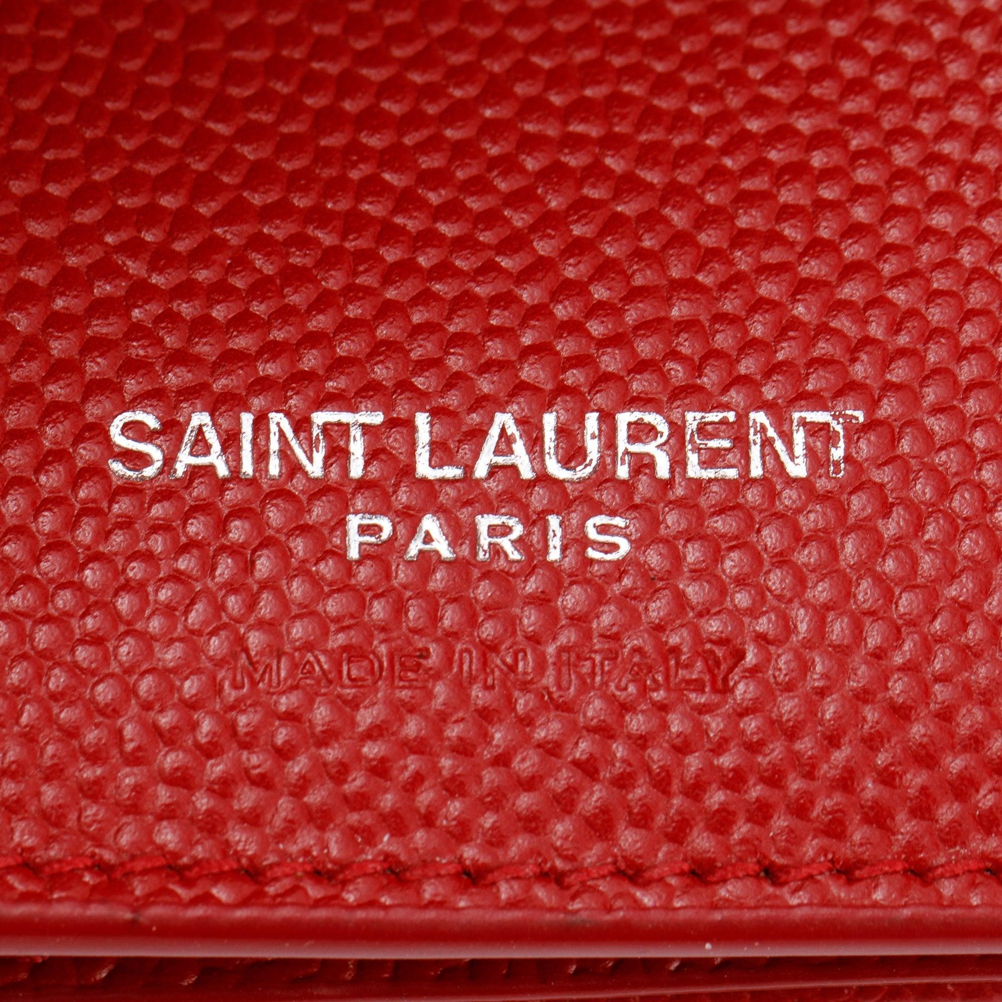 Saint Laurent Red Grain de Poudre Leather Cassandre Matelasse Compact Tri-Fold Wallet