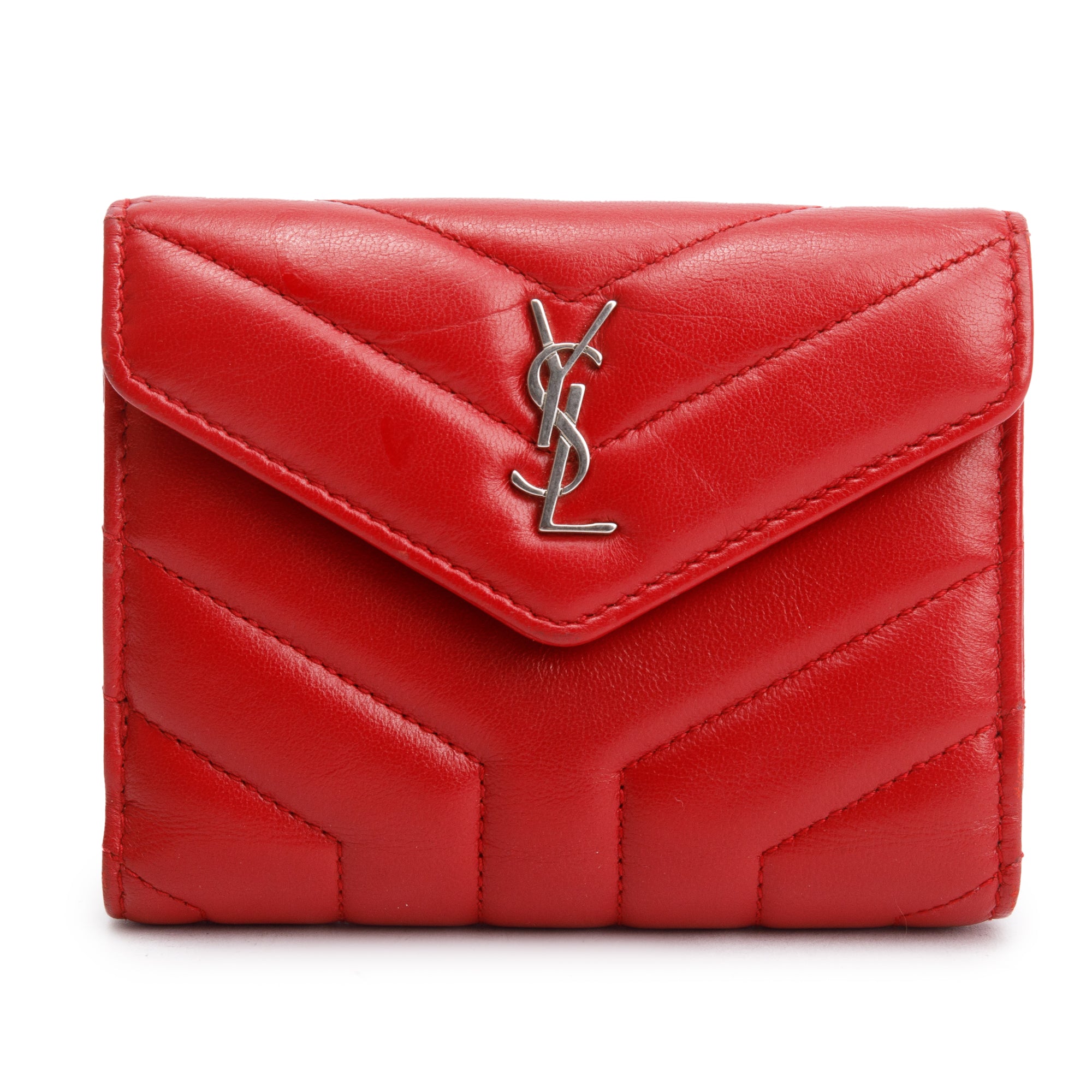 Saint Laurent Red Leather Compact Loulou Wallet w/ Box & Receipt