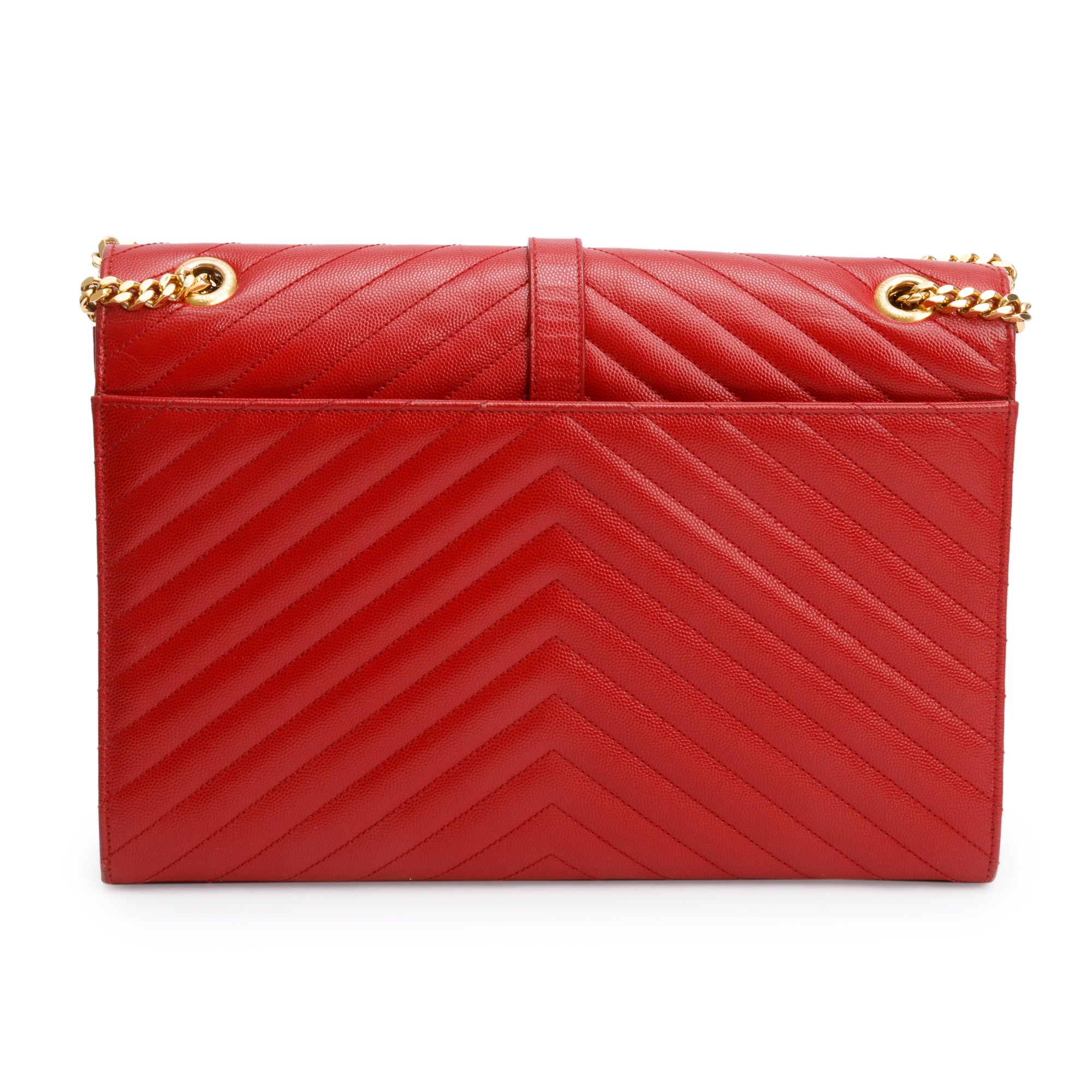 Saint Laurent Red Quilted Grain De Poudre Leather Large Envelope Chain Bag