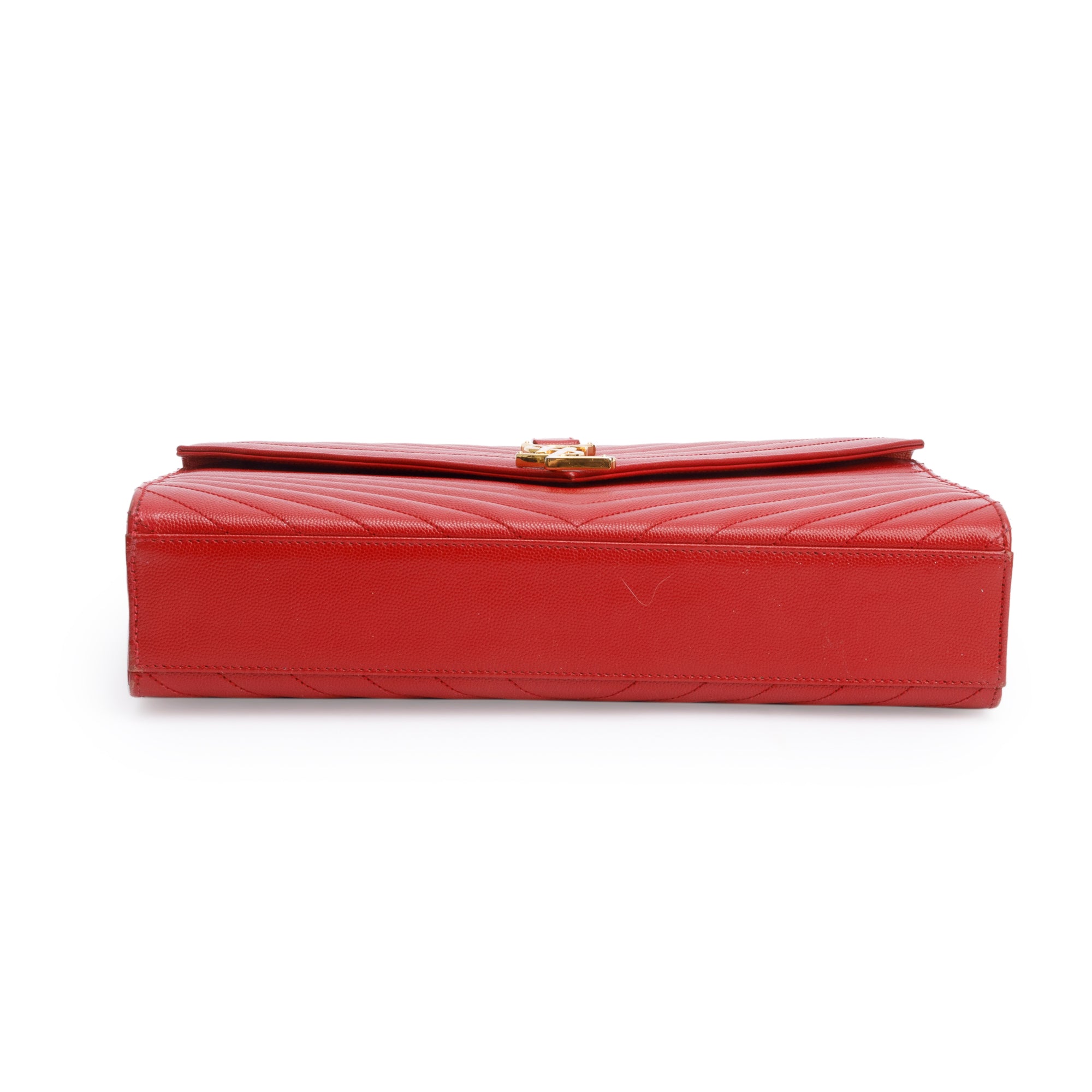 Saint Laurent Red Quilted Grain De Poudre Leather Large Envelope Chain Bag