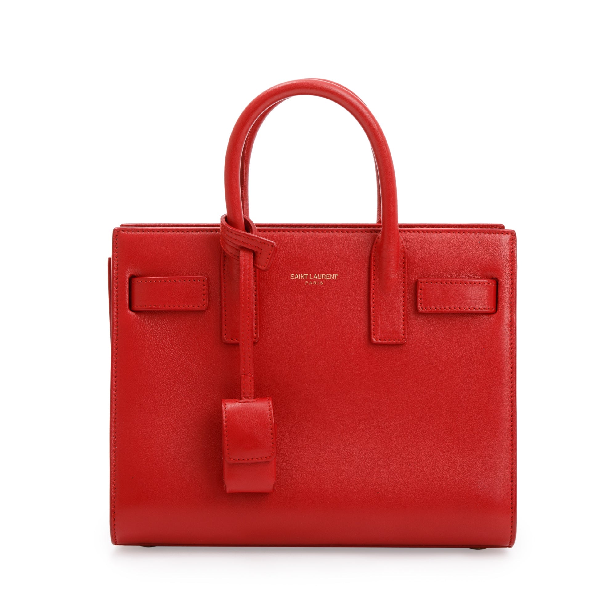 Saint Laurent Red Smooth Calfskin Leather Nano Sac De Jour w/ Strap