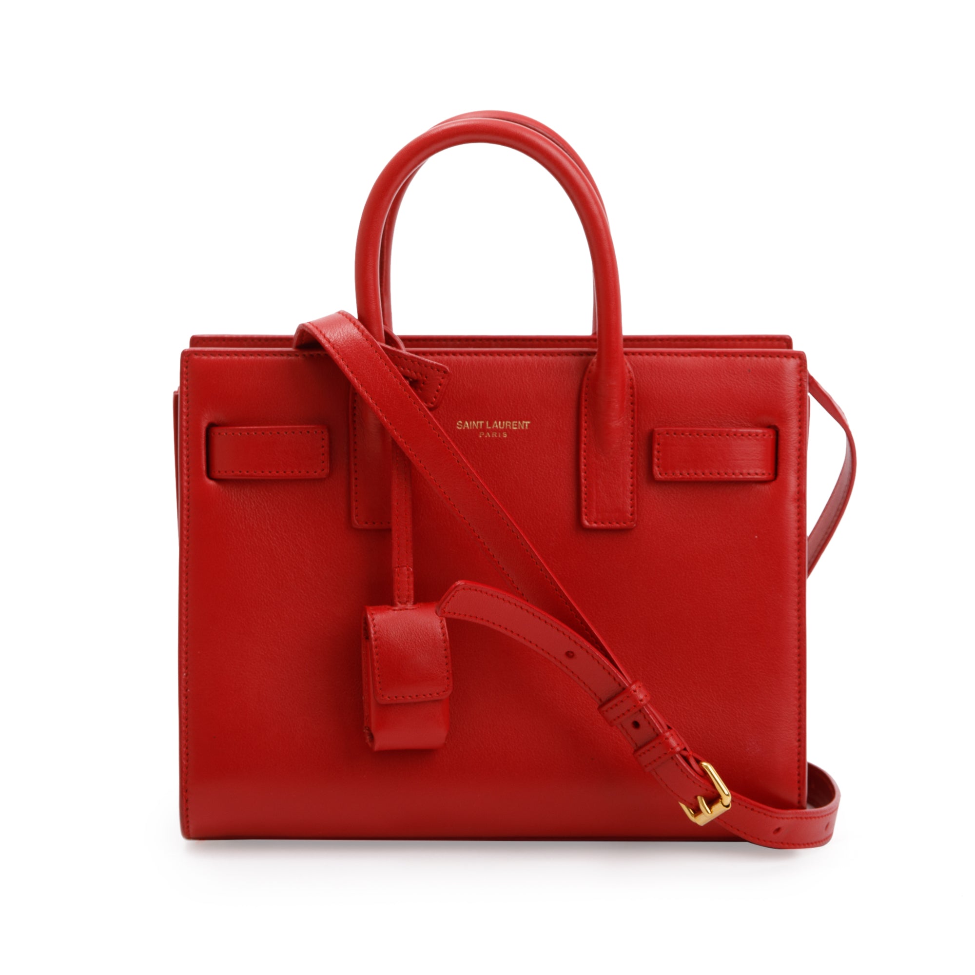 Saint Laurent Red Smooth Calfskin Leather Nano Sac De Jour w/ Strap