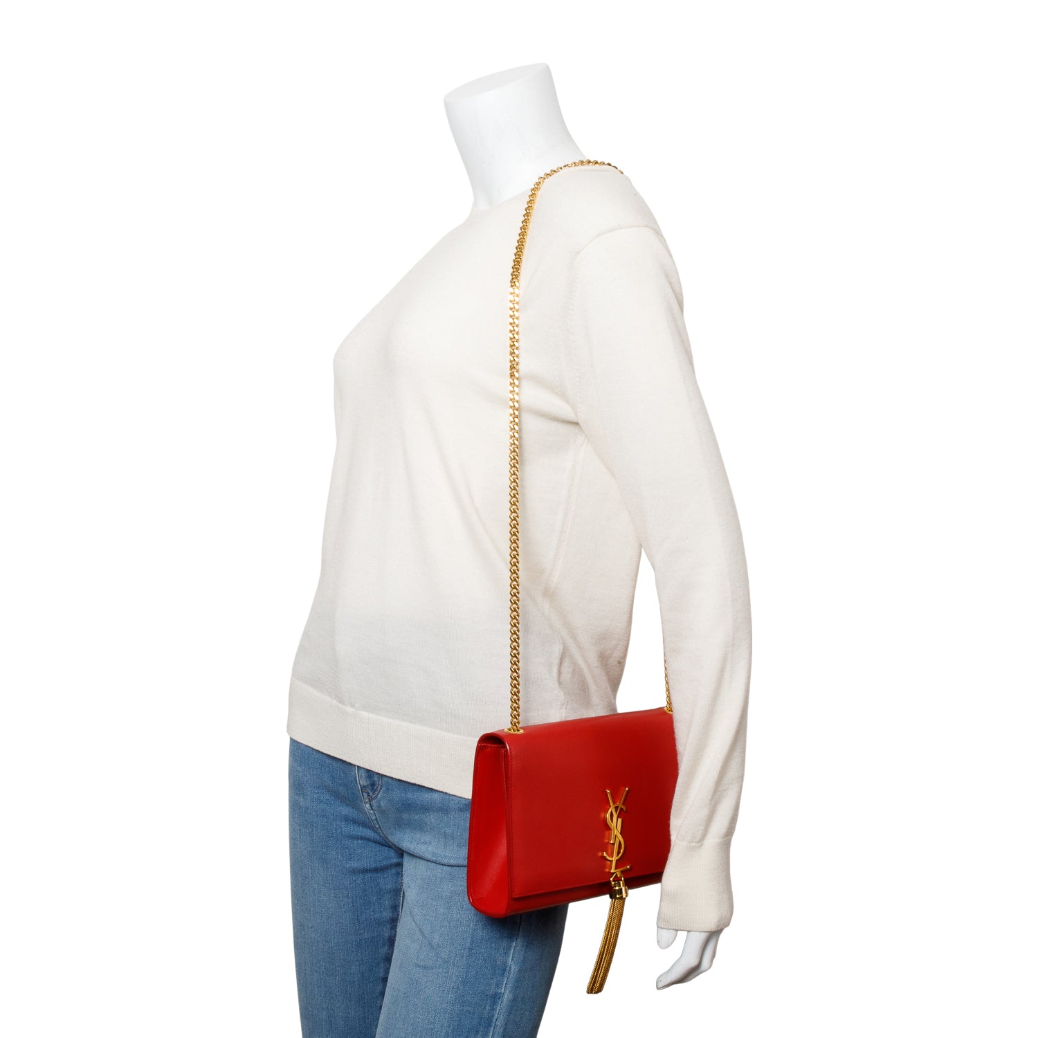 Saint Laurent Red Smooth Leather Medium Kate Tassel Bag