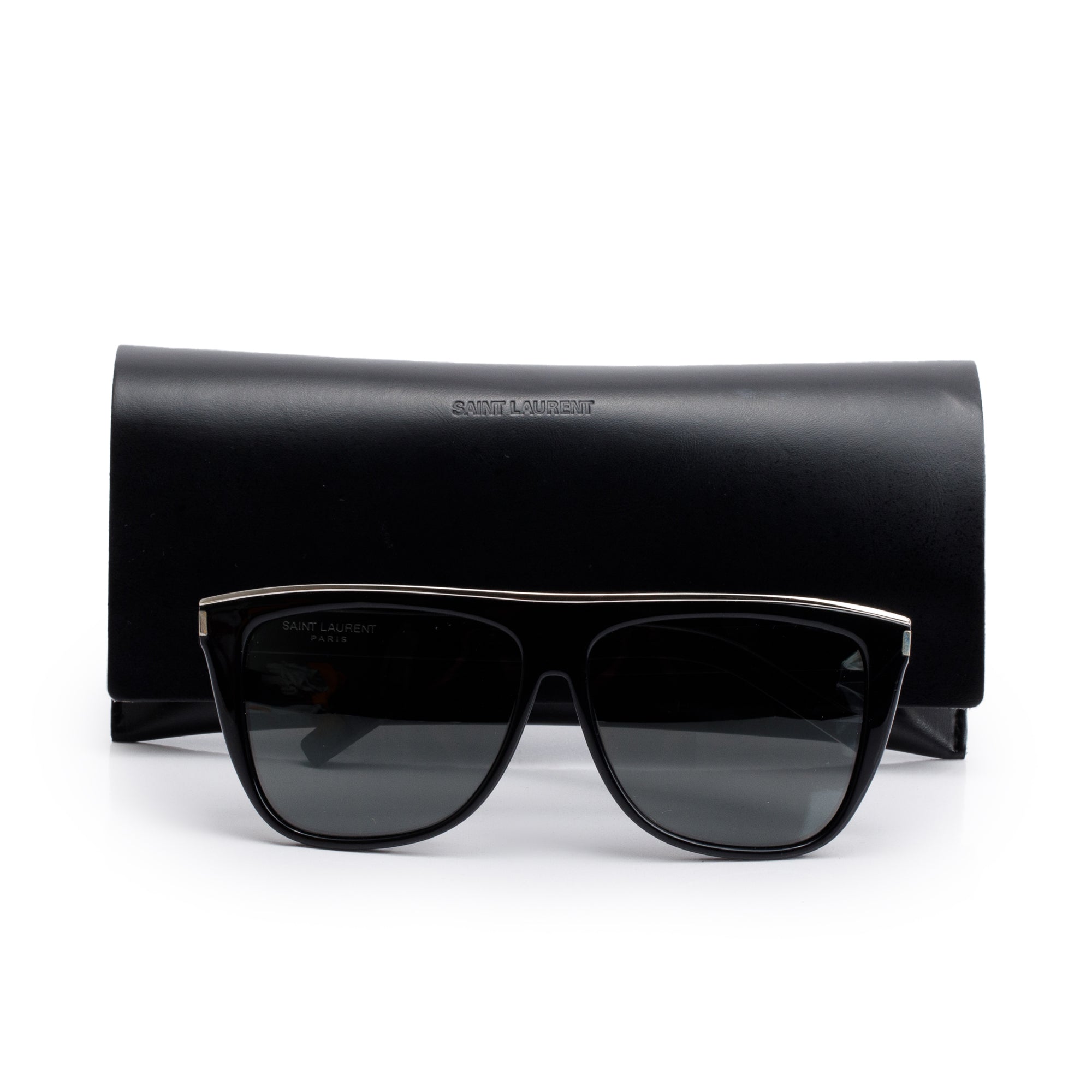Saint Laurent SL 1 Combi Black Acetate Oversized Sunglasses w/ Case