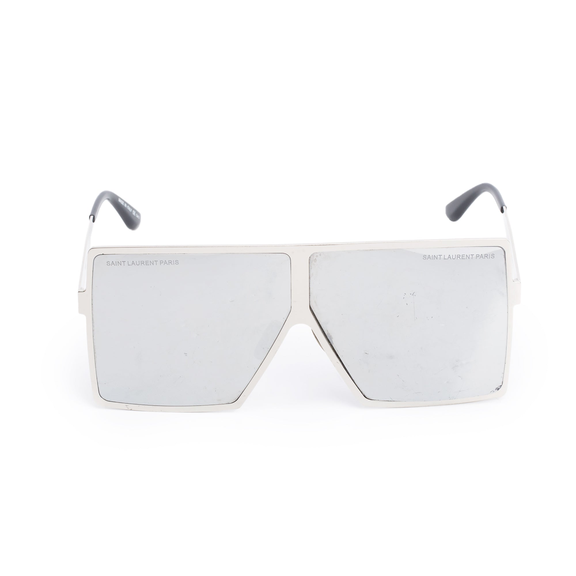 Saint Laurent SL 182 Silver Tone Metal Frame Betty Shield Sunglasses w/ Case
