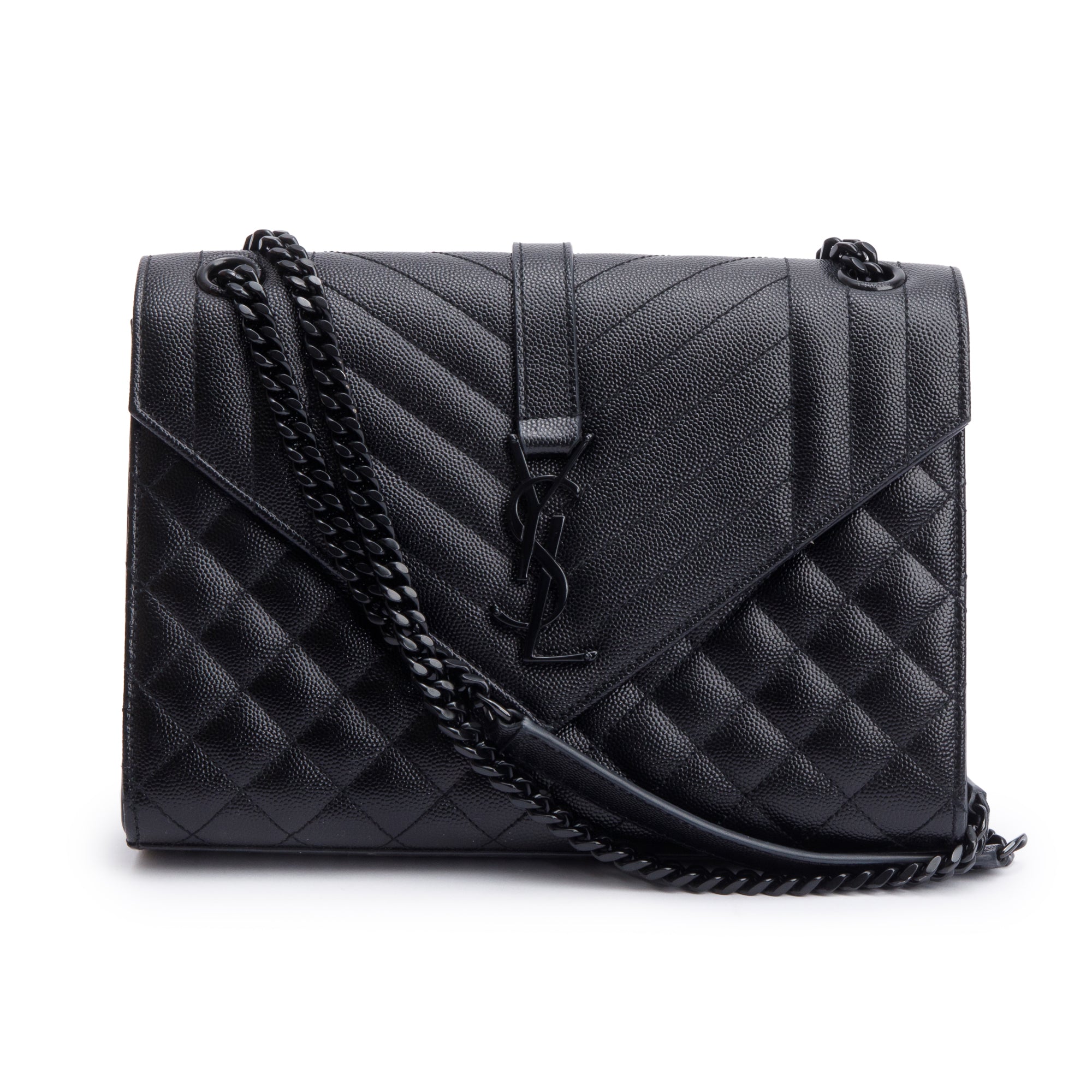 Saint Laurent So Black Grained De Poudre Medium Envelope Shoulder Bag