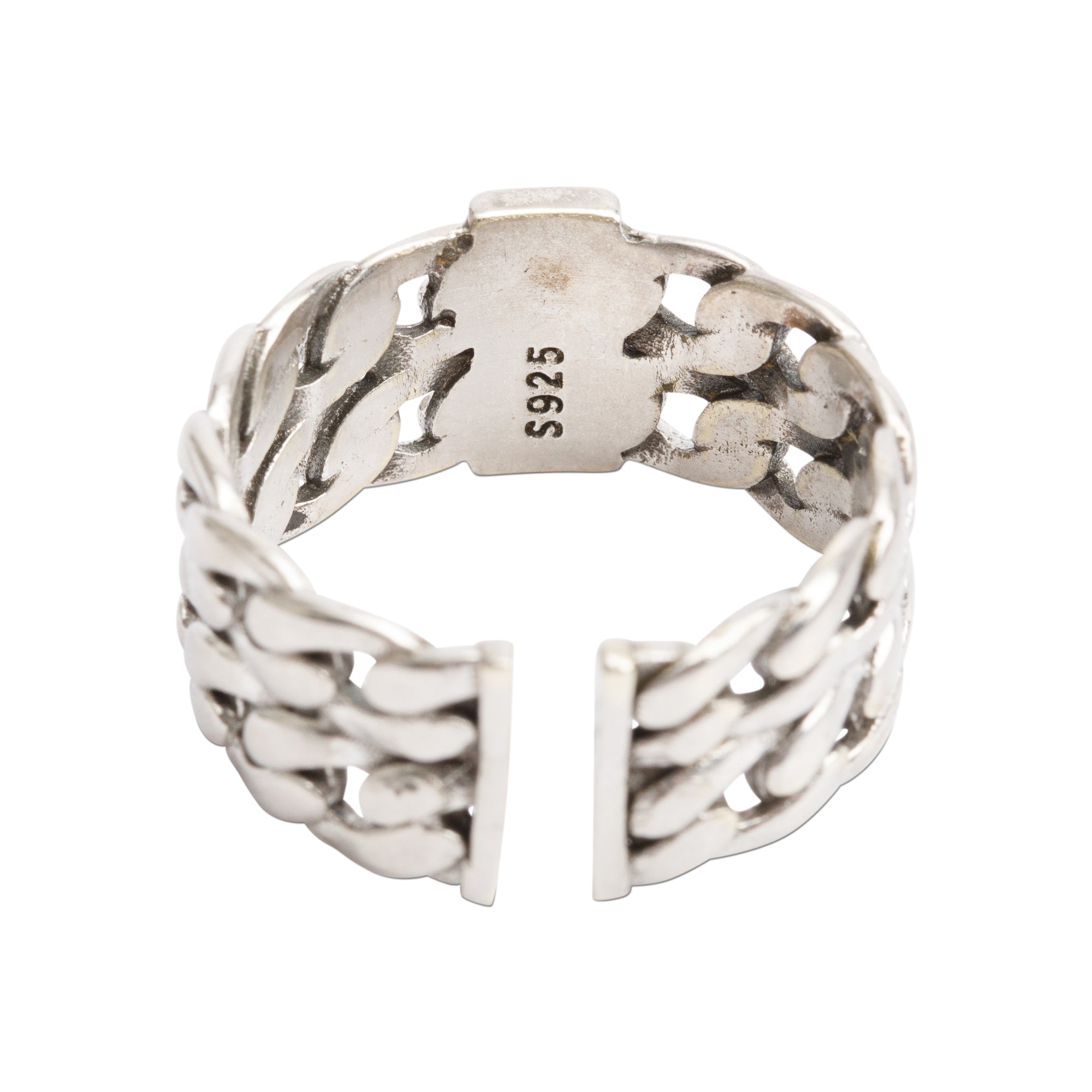 Saint Laurent Sterling Silver Logo Engraved Chain Ring, Size 6.5