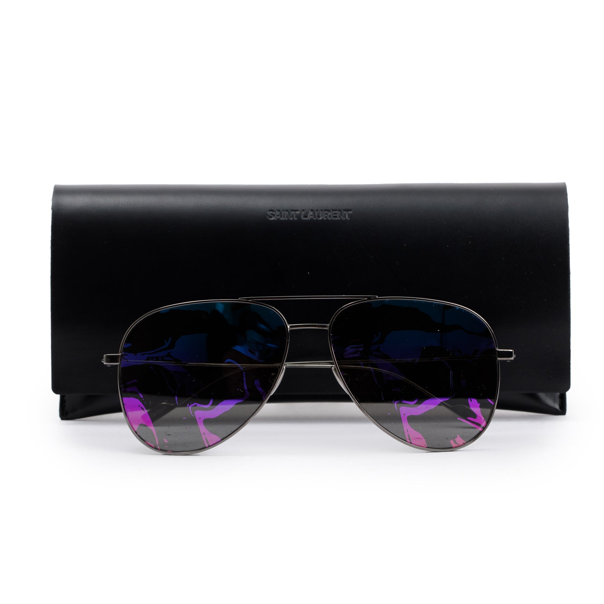 Saint Laurent Titanium SL 193T Aviator Sunglasses w/ Case