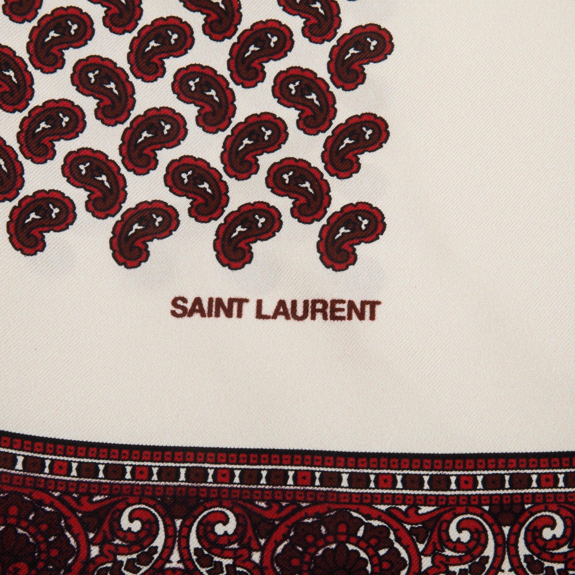 Saint Laurent White & Burgundy Bandana Print Square Silk Scarf