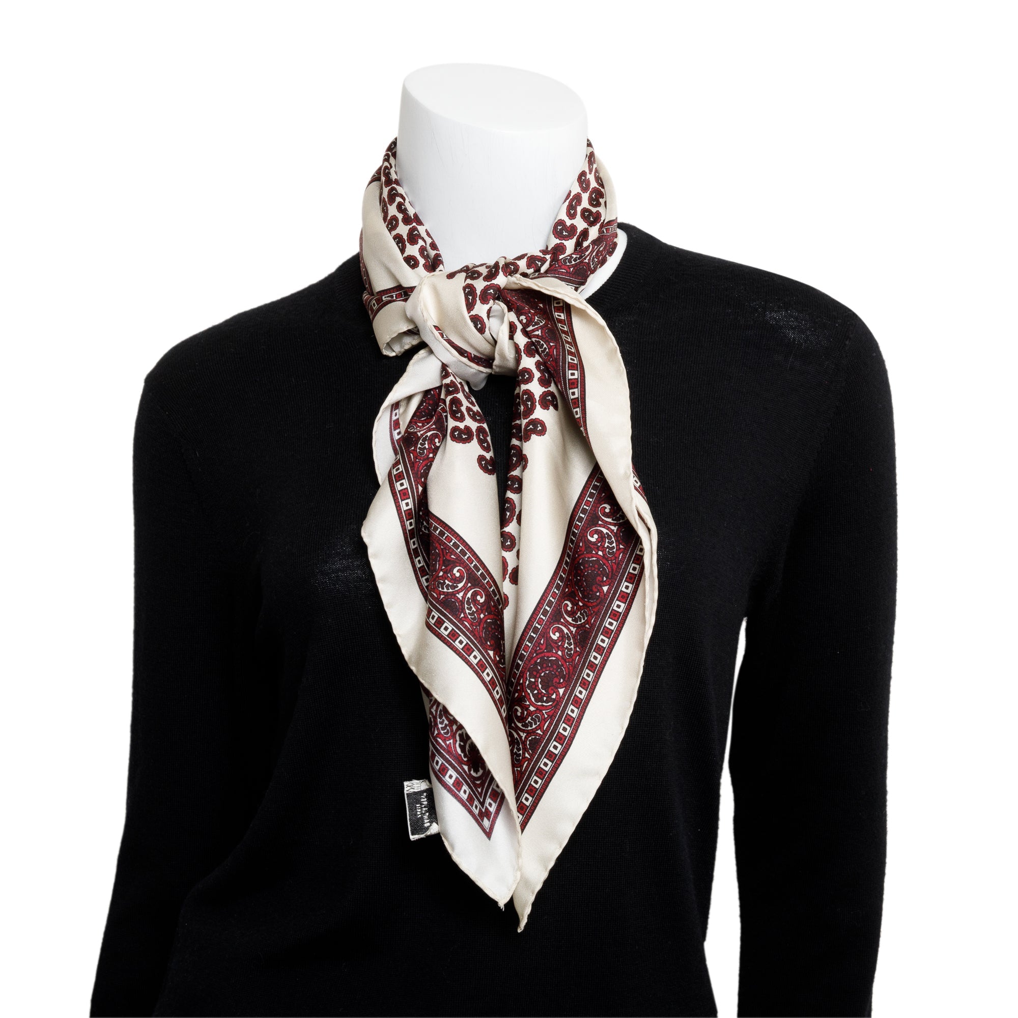 Saint Laurent White & Burgundy Bandana Print Square Silk Scarf