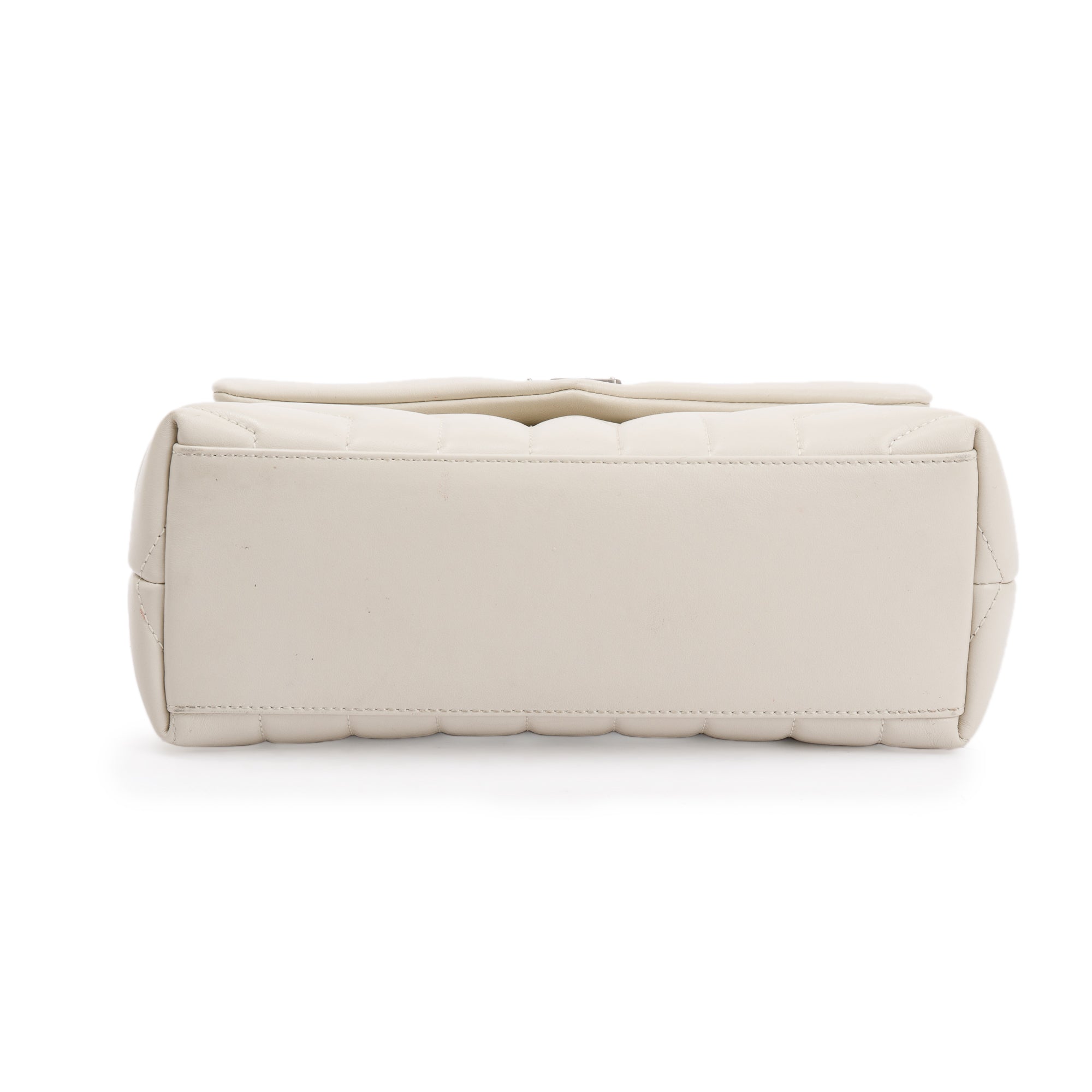 Saint Laurent White Calfskin Leather Small Loulou Monogram Shoulder Bag