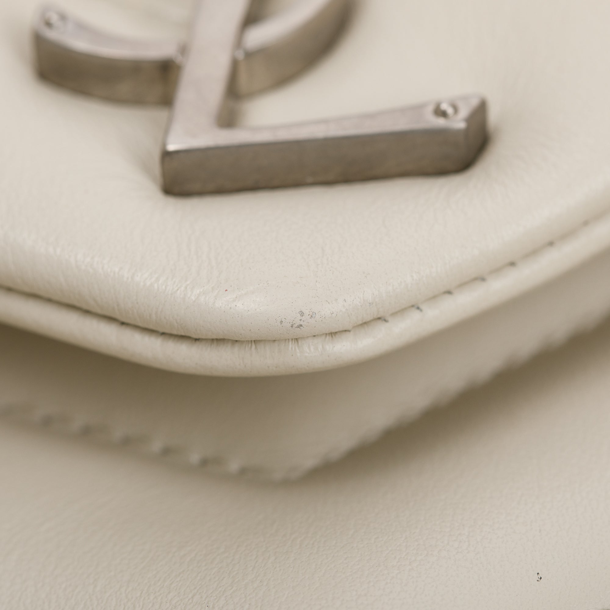 Saint Laurent White Calfskin Leather Small Loulou Monogram Shoulder Bag