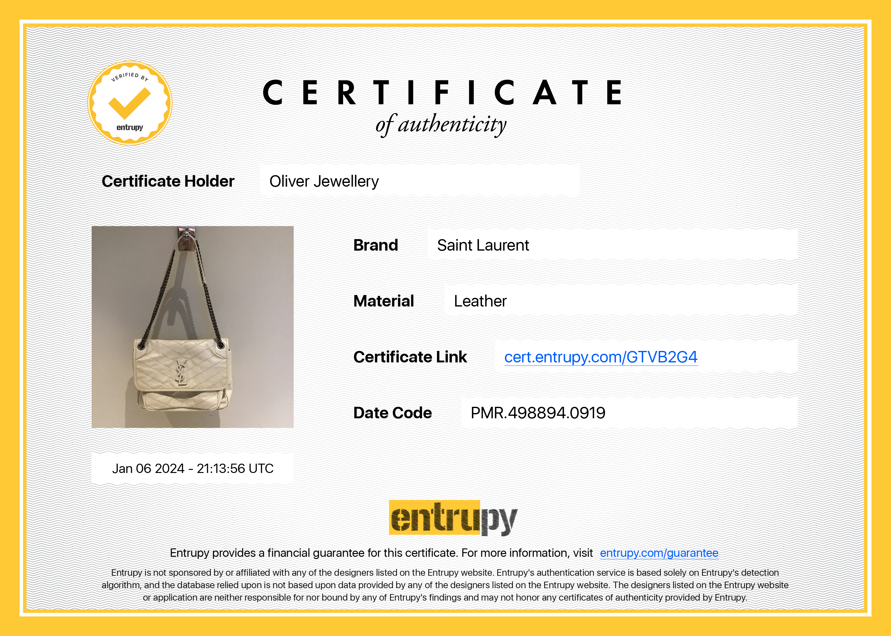 Saint Laurent White Crinkled Calfskin Leather Medium Niki Shoulder Bag