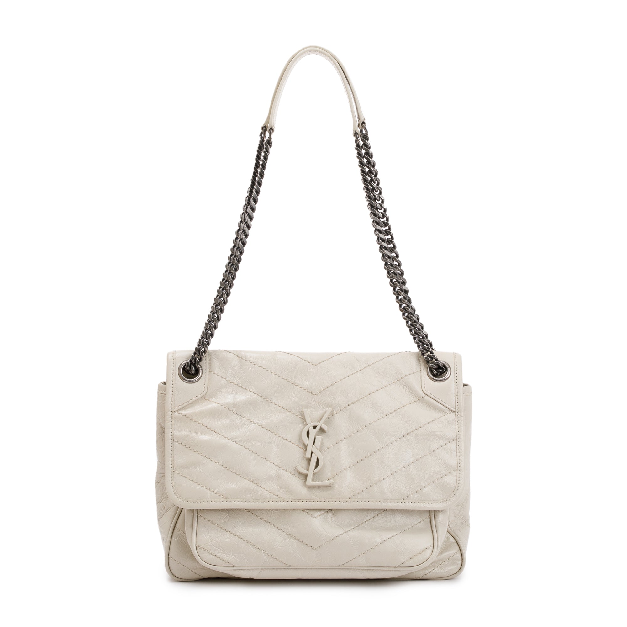 Saint Laurent White Crinkled Calfskin Leather Medium Niki Shoulder Bag