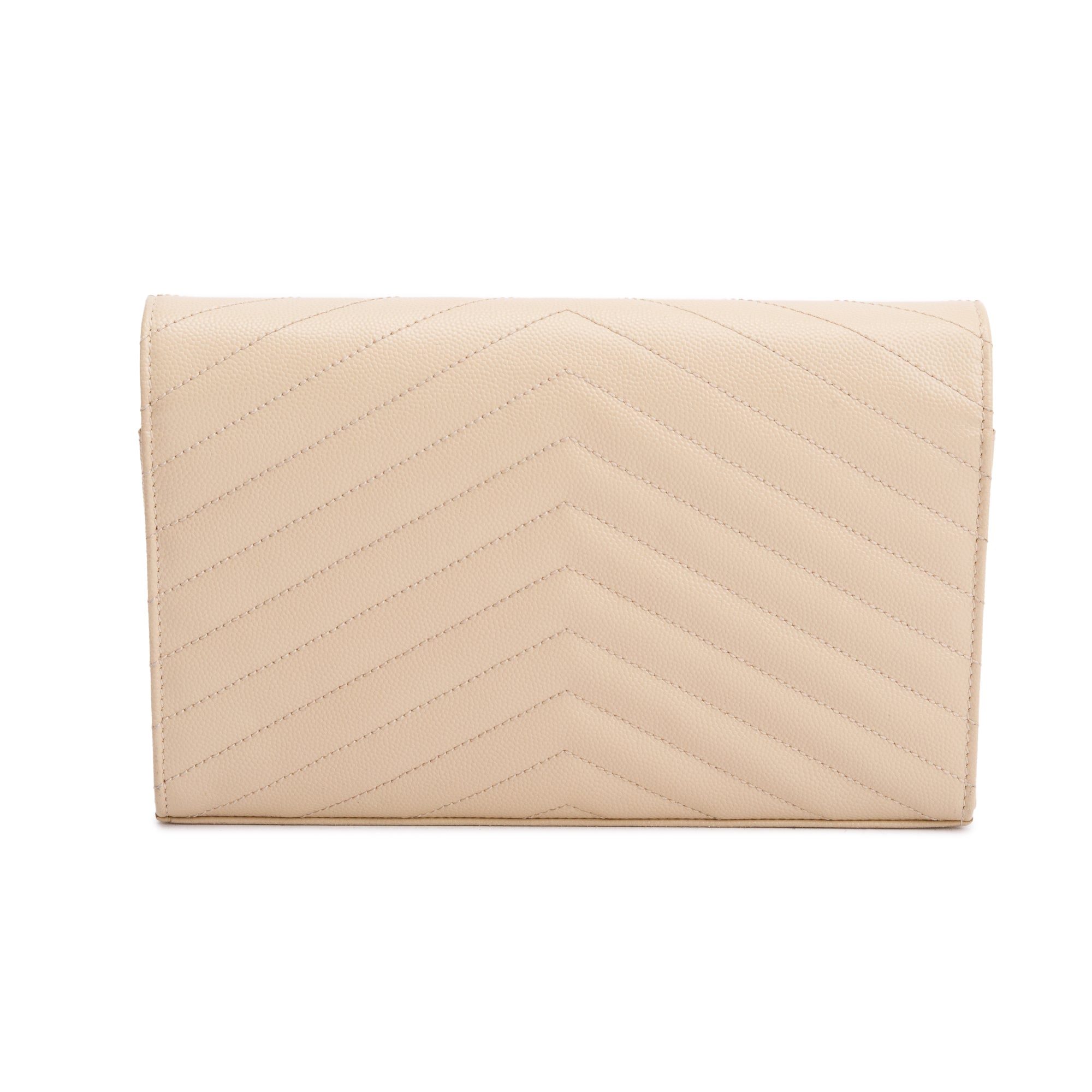 Saint Laurent White Grain De Poudre Leather Cassandre Matelasse Chain Wallet