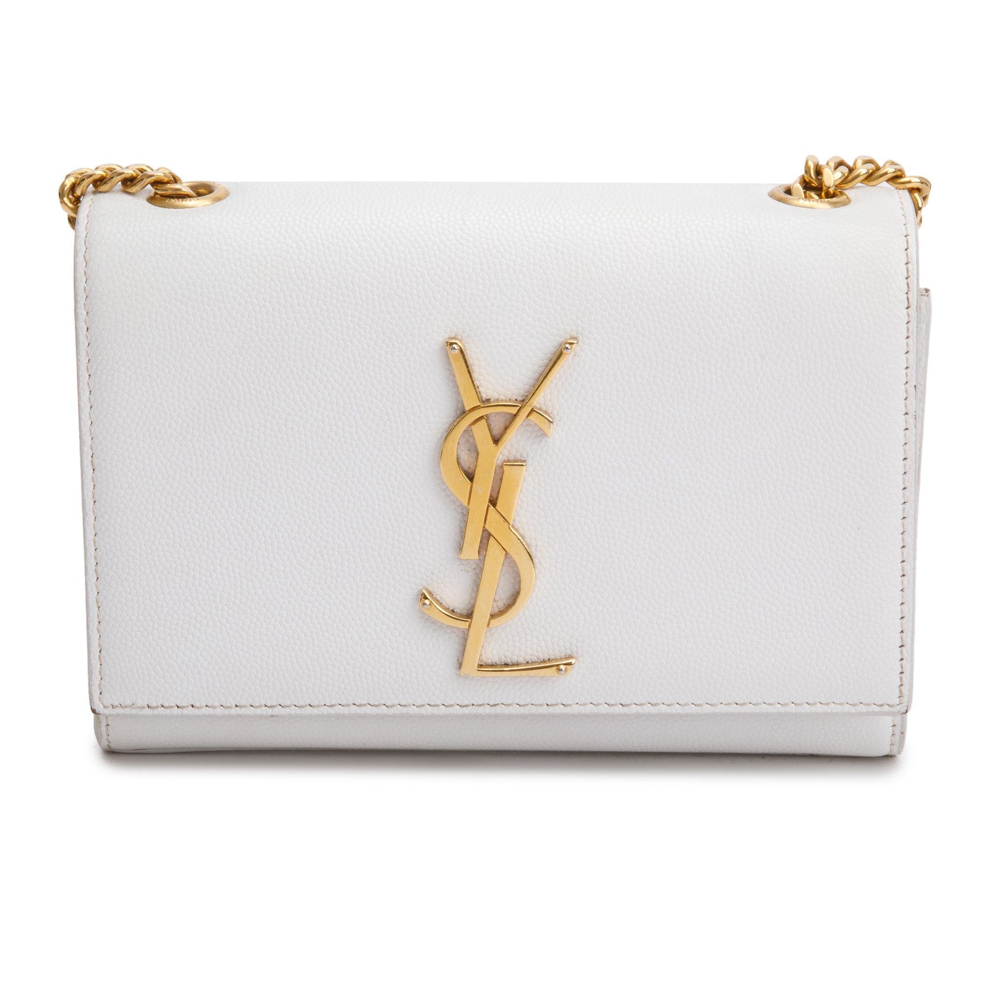 Saint Laurent White Grain De Poudre Leather Mini Monogram Kate Bag