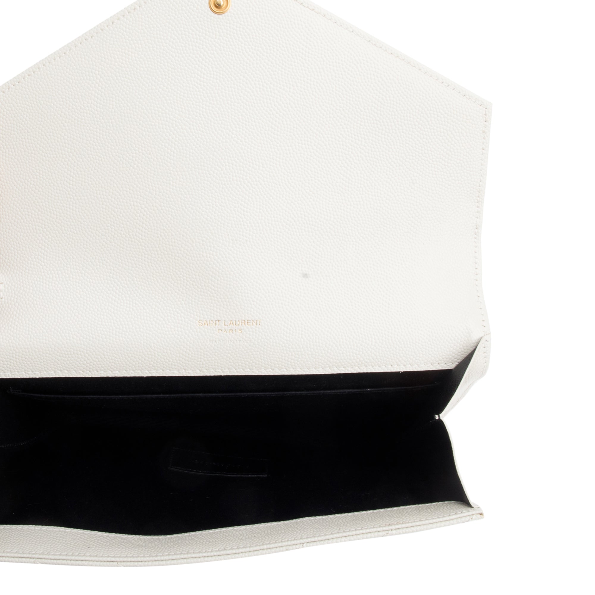 Saint Laurent White Grain de Poudre Matelasse Leather Cassandre Flap Wristlet Pouch w/ Receipt