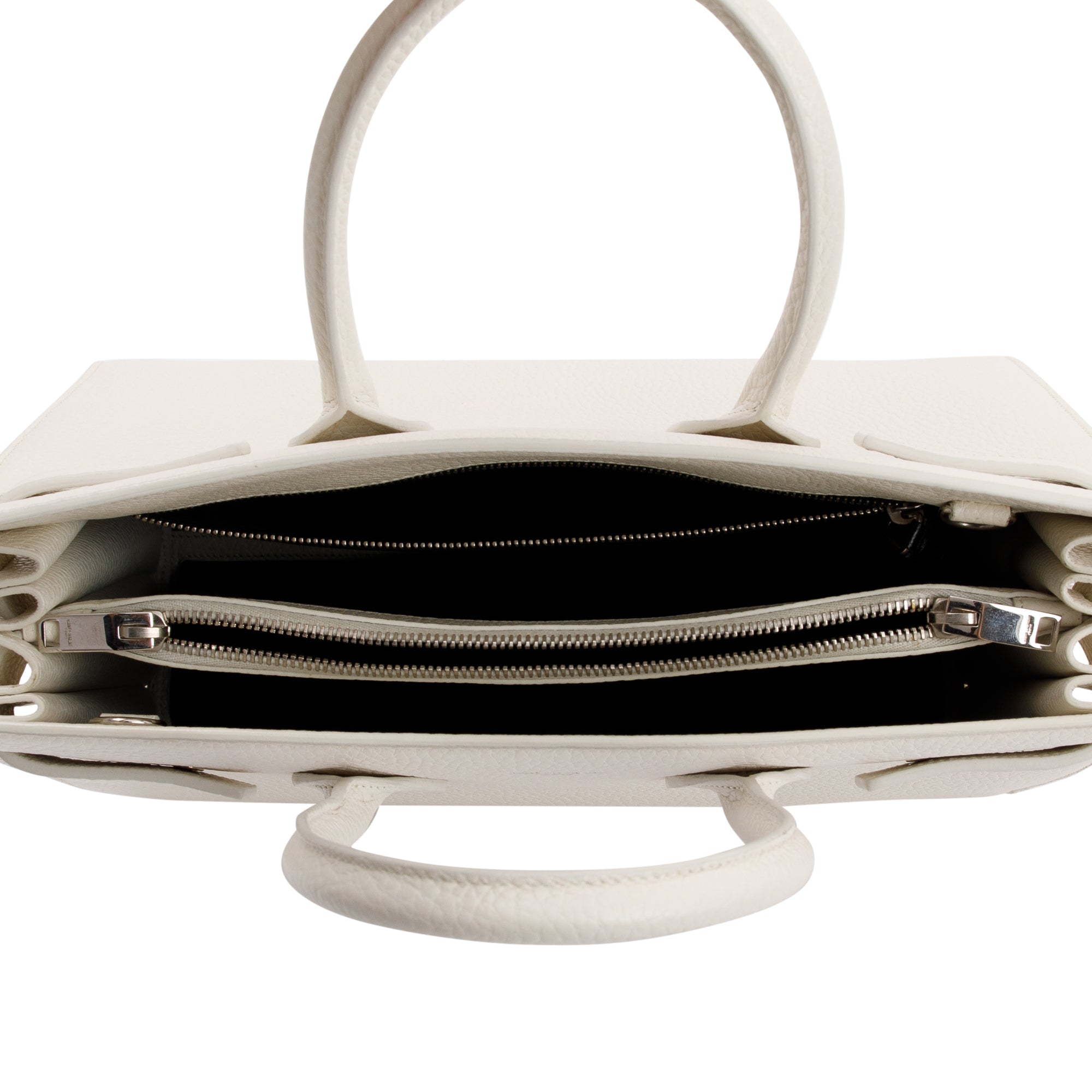 Saint Laurent White Grained Calfskin Small Sac De Jour w/ Strap