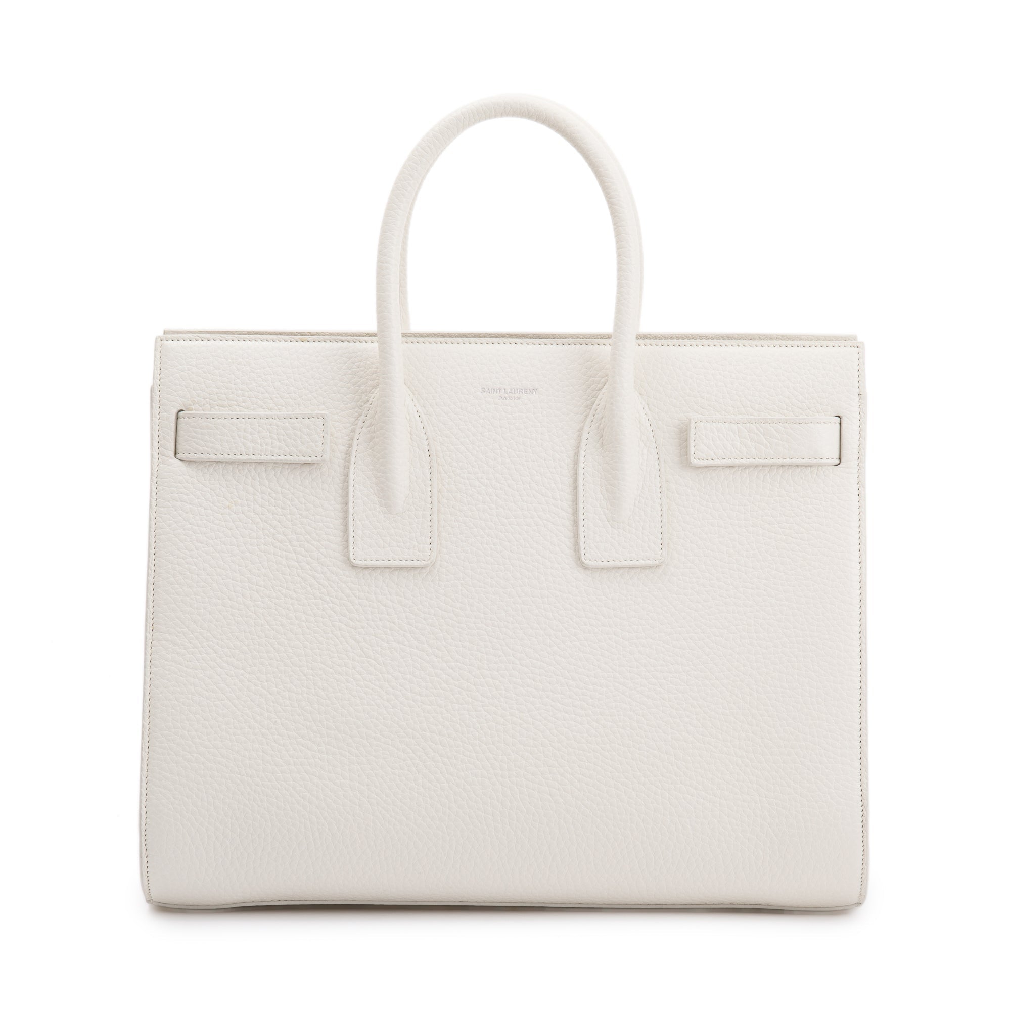 Saint Laurent White Grained Calfskin Small Sac De Jour w/ Strap