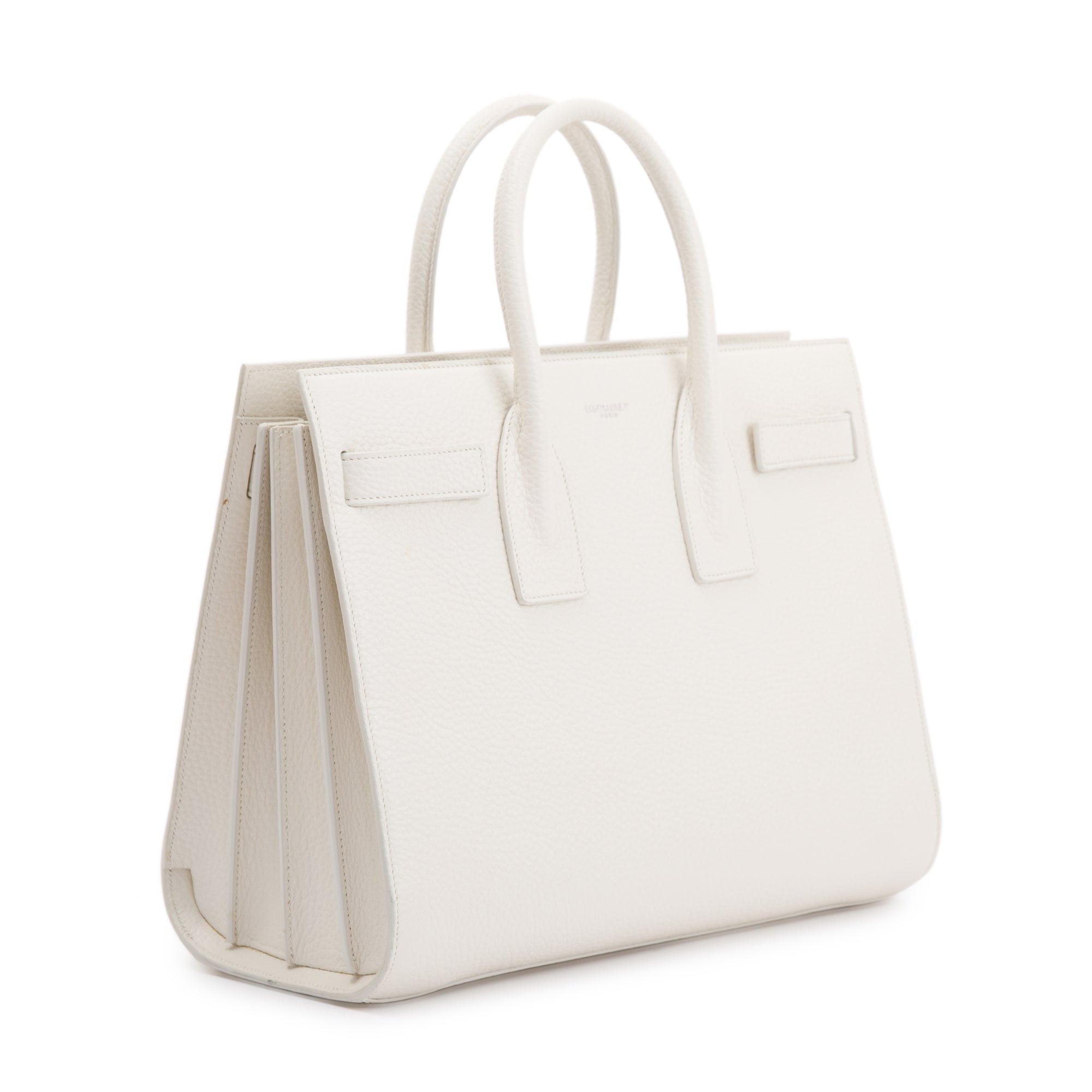 Saint Laurent White Grained Calfskin Small Sac De Jour w/ Strap