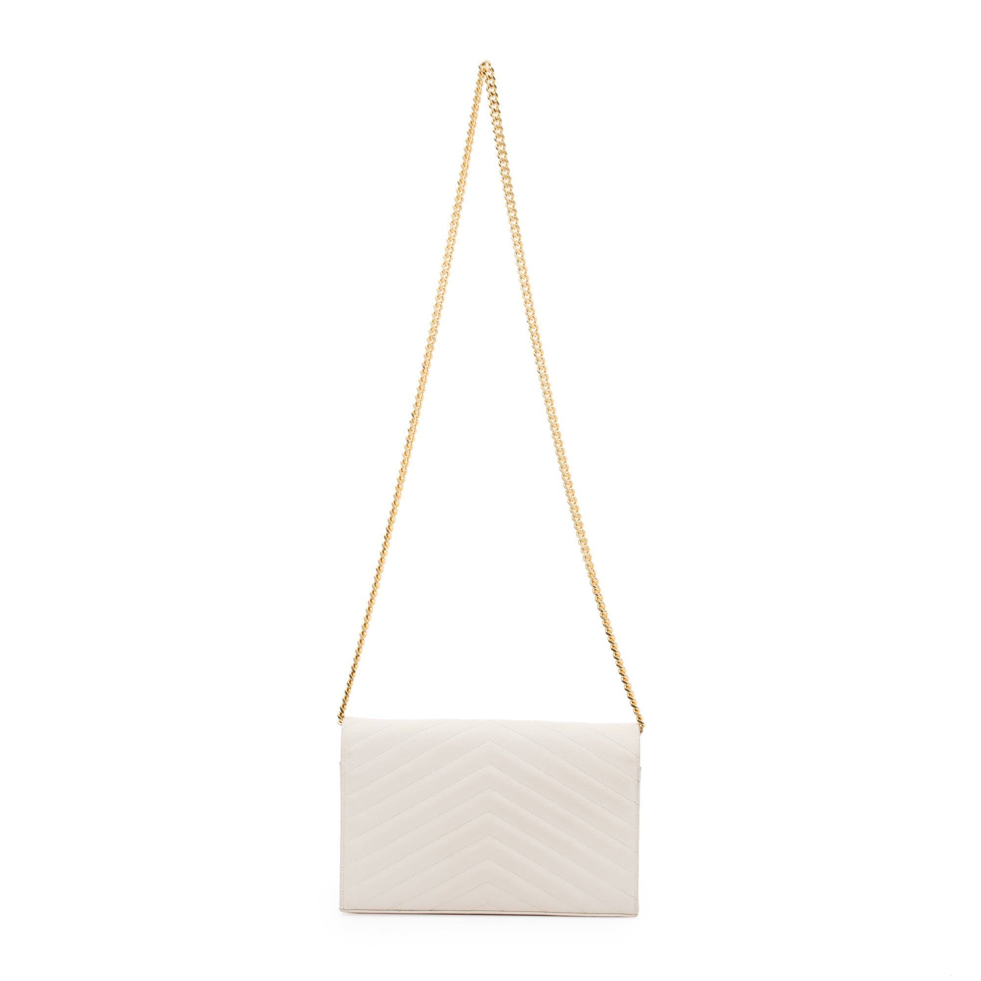 Saint Laurent White Grained de Poudre Cassandre Matelasse Chain Wallet