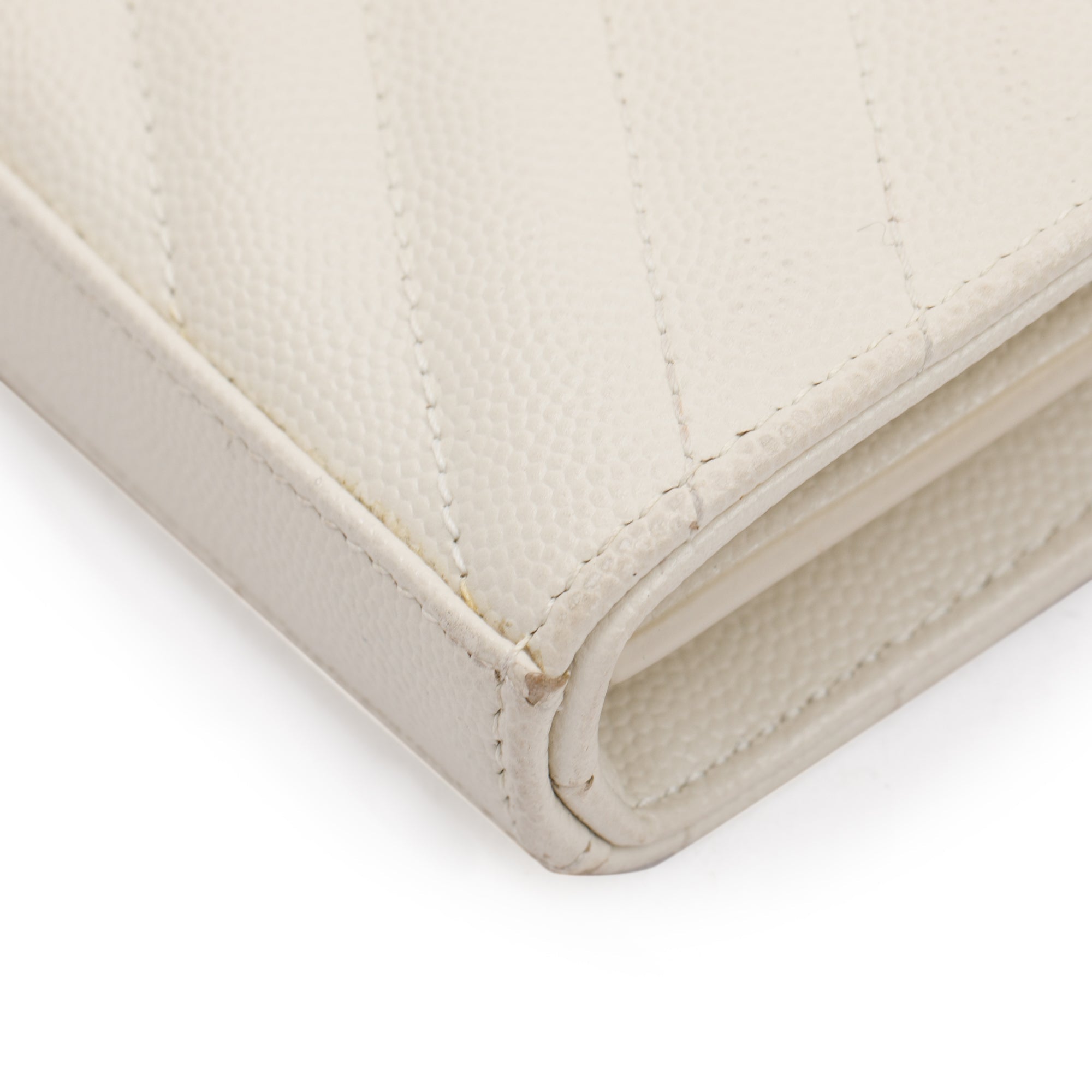 Saint Laurent White Grained de Poudre Cassandre Matelasse Chain Wallet