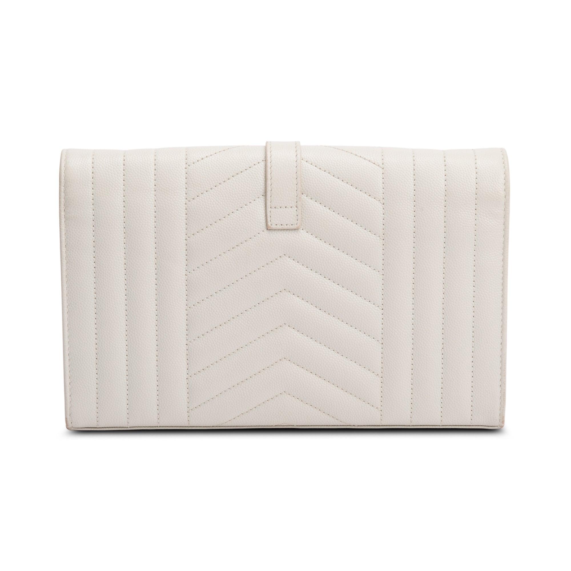 Saint Laurent White Mix Matelasse Grain De Poudre Leather Envelope Chain Wallet