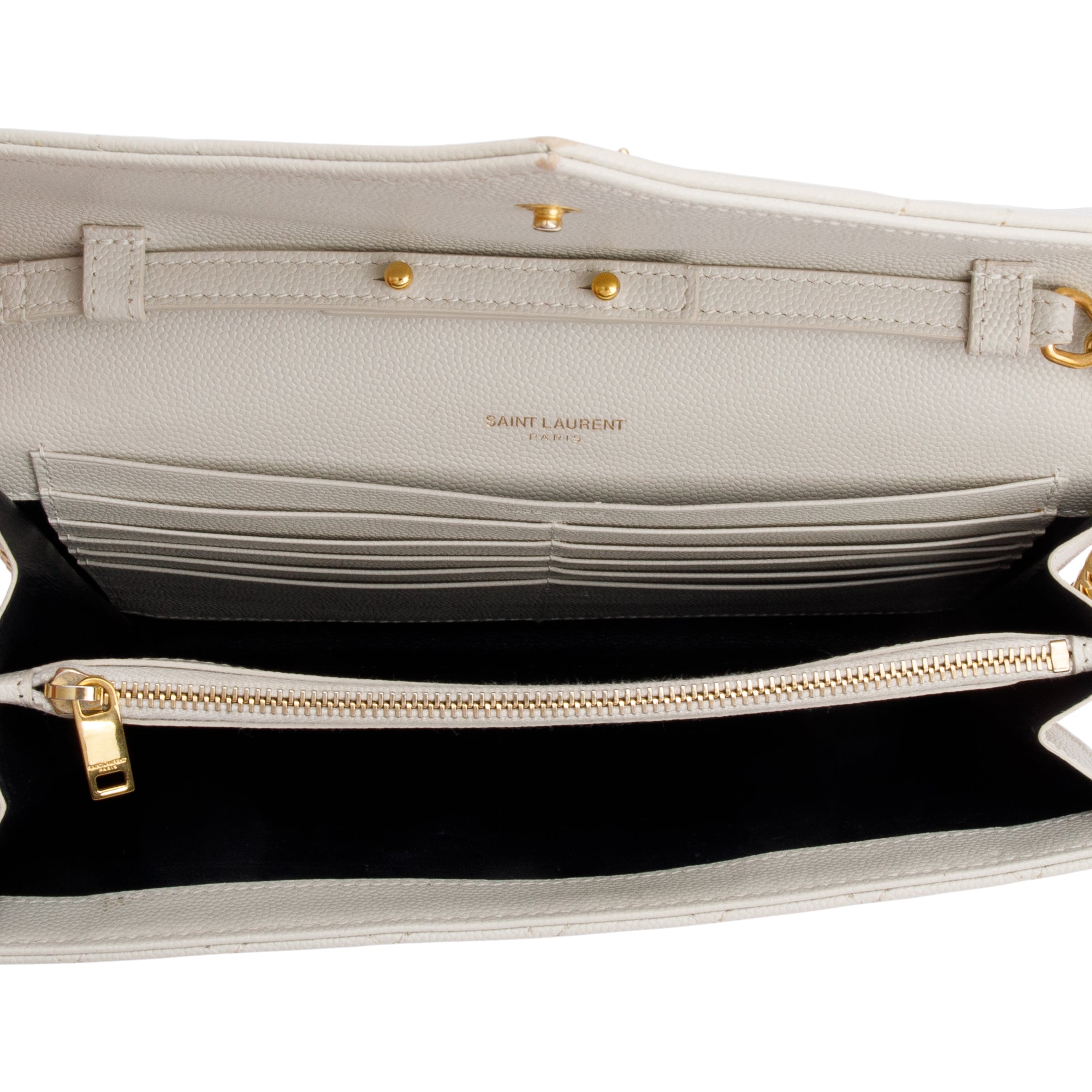 Saint Laurent White Mix Matelasse Grain De Poudre Leather Envelope Chain Wallet