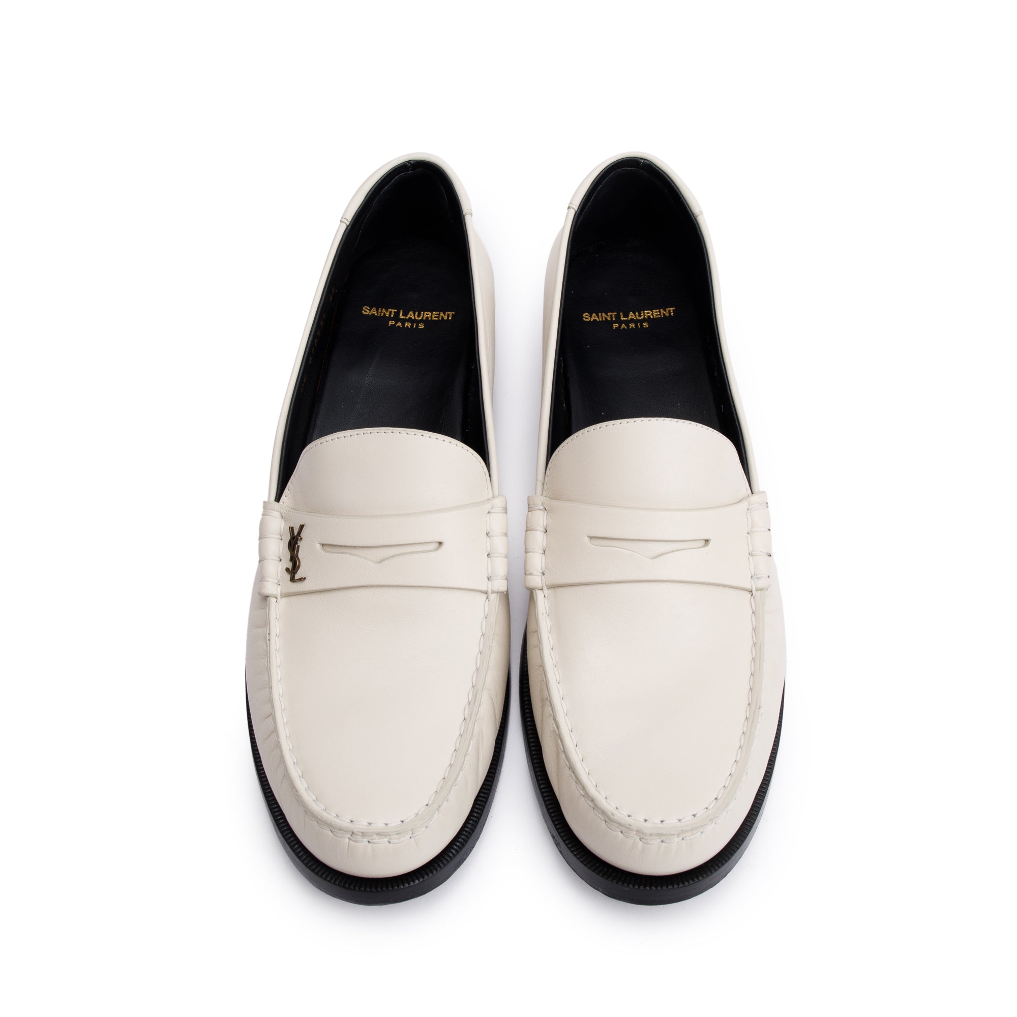 Saint Laurent White Smooth Leather Le Loafer Penny Shoes, Size 44 w/ Box