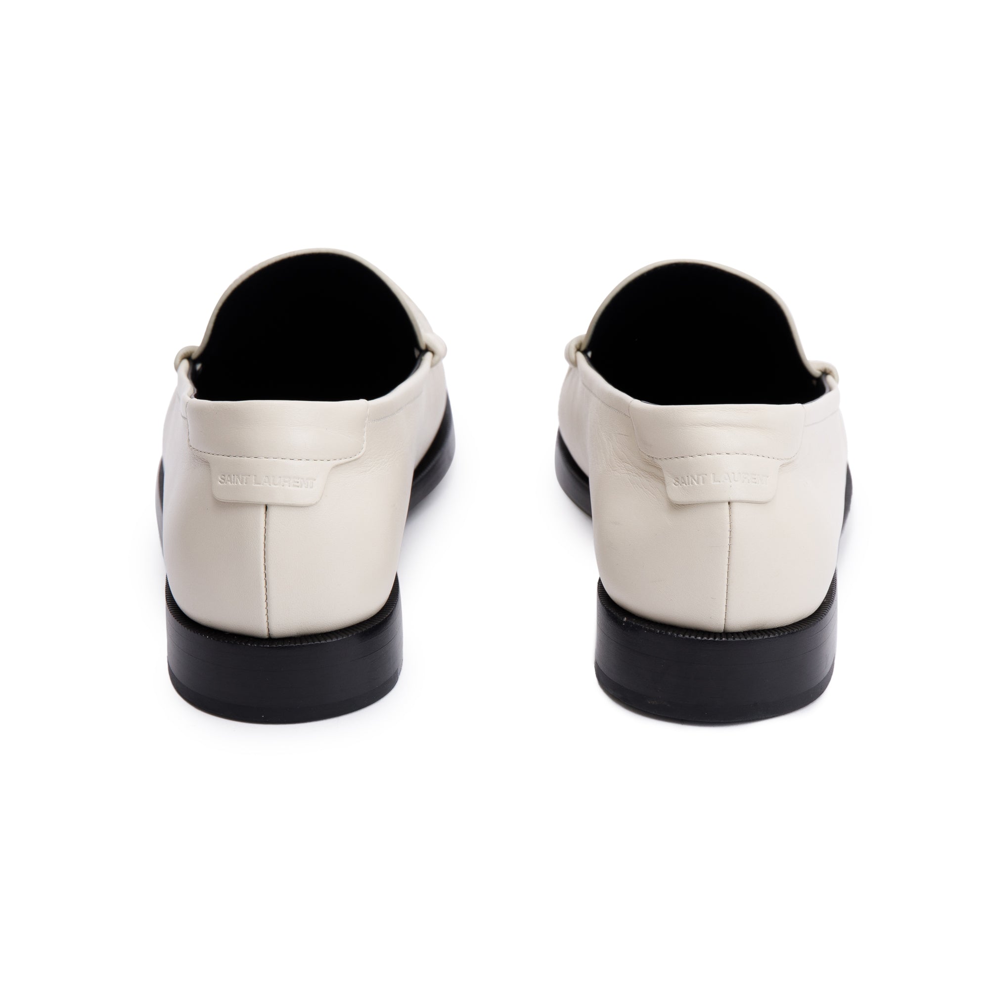 Saint Laurent White Smooth Leather Le Loafer Penny Shoes, Size 44 w/ Box