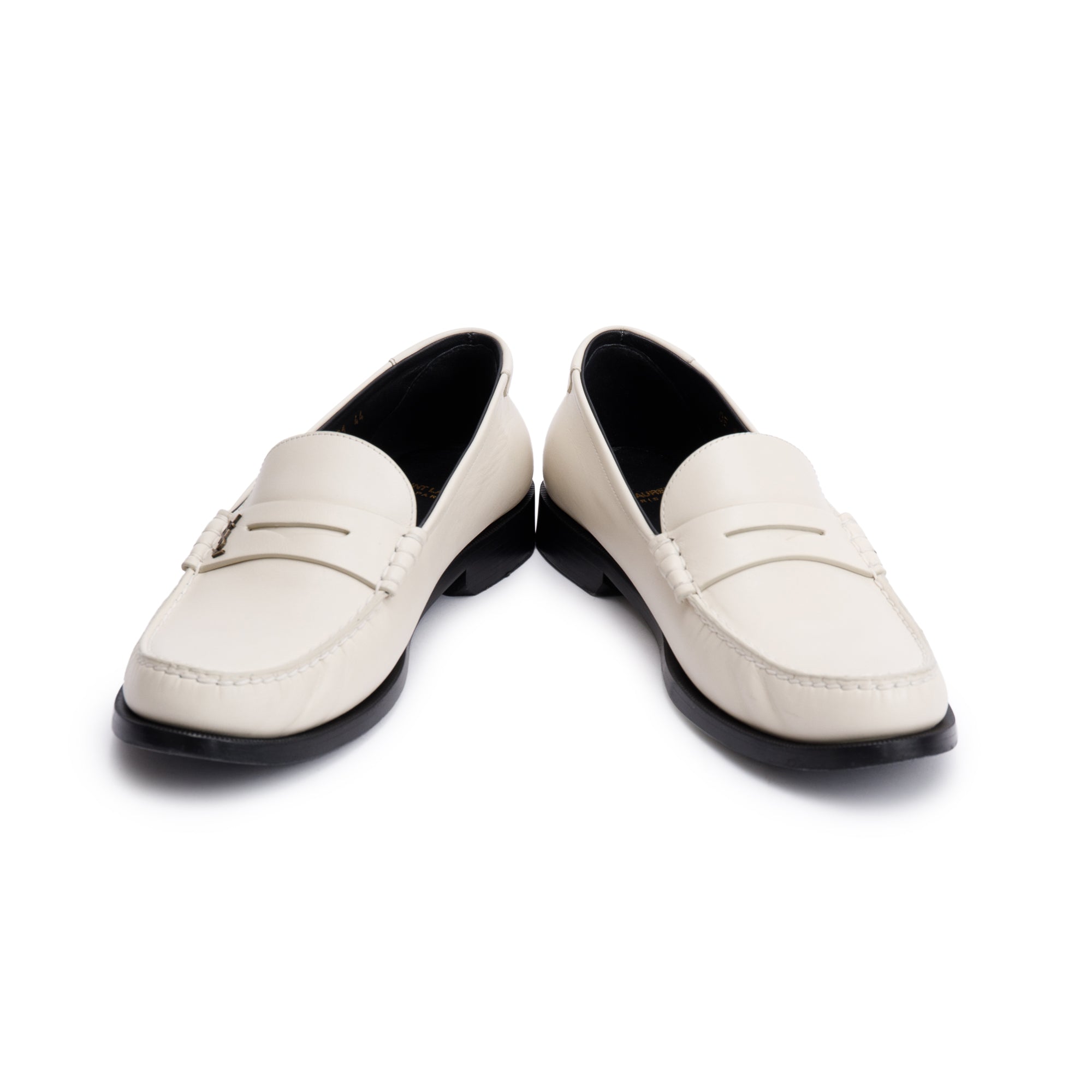 Saint Laurent White Smooth Leather Le Loafer Penny Shoes, Size 44 w/ Box