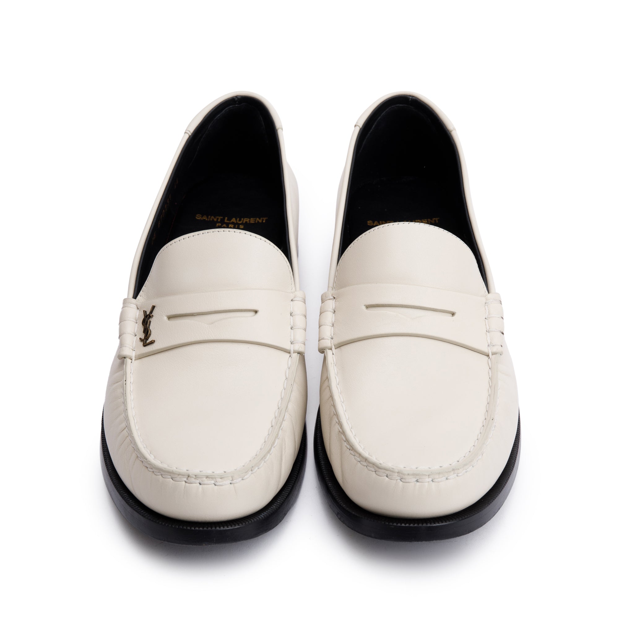 Saint Laurent White Smooth Leather Le Loafer Penny Shoes, Size 44 w/ Box