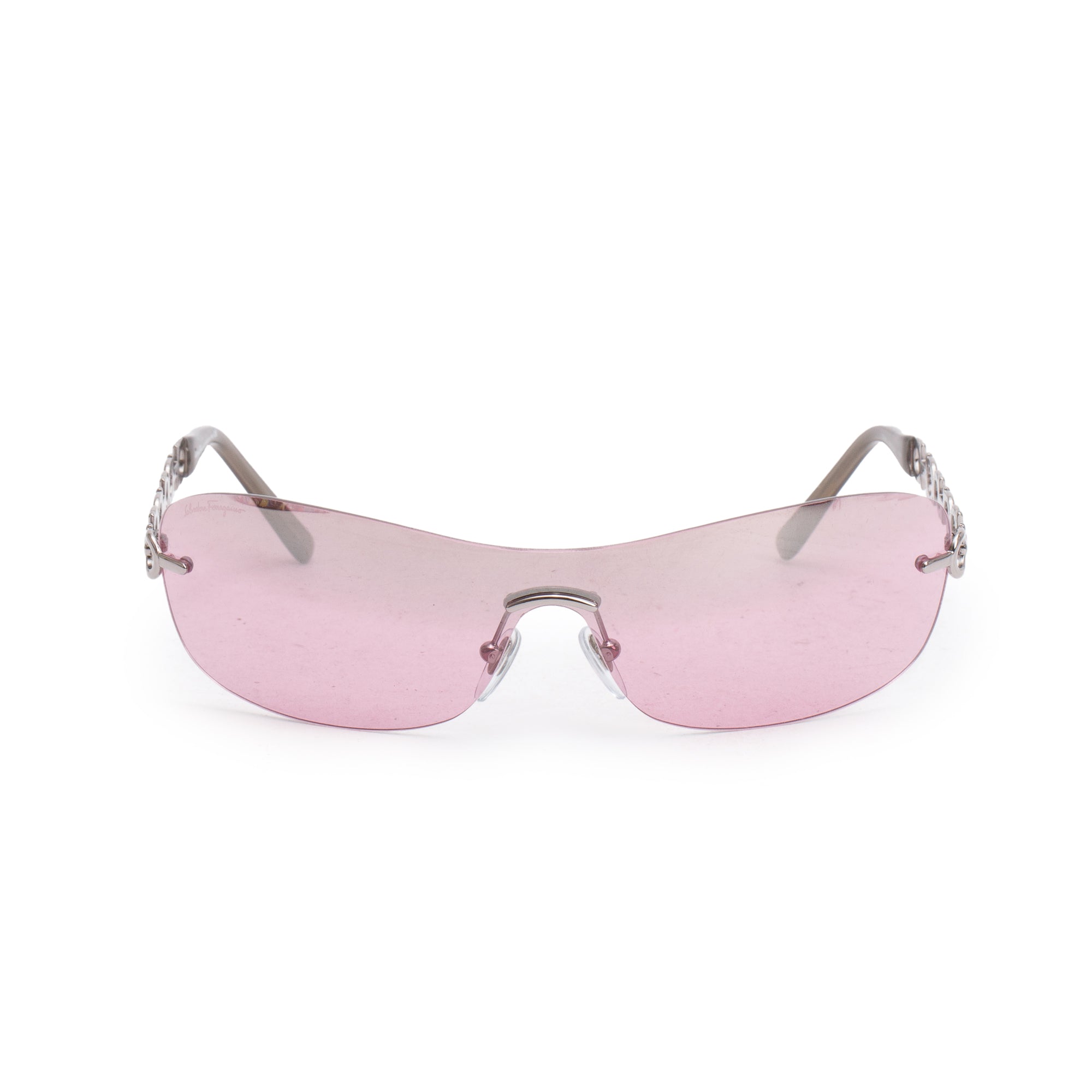 Salvatore Ferragamo 1076 Pink Tinted Shield Sunglasses w/ Case
