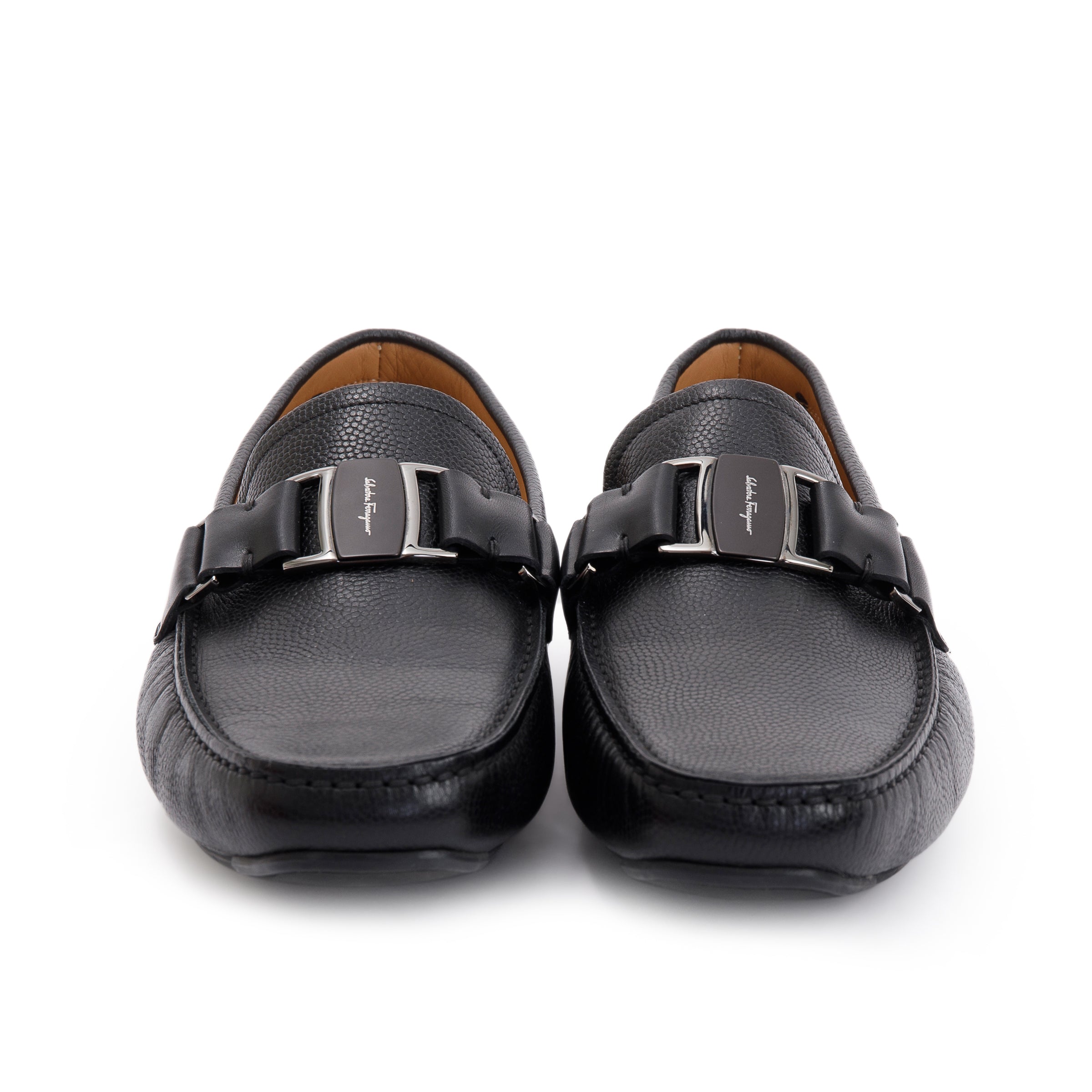 Salvatore Ferragamo Black Leather Drivers Loafers, Size 7.5 w/ Box