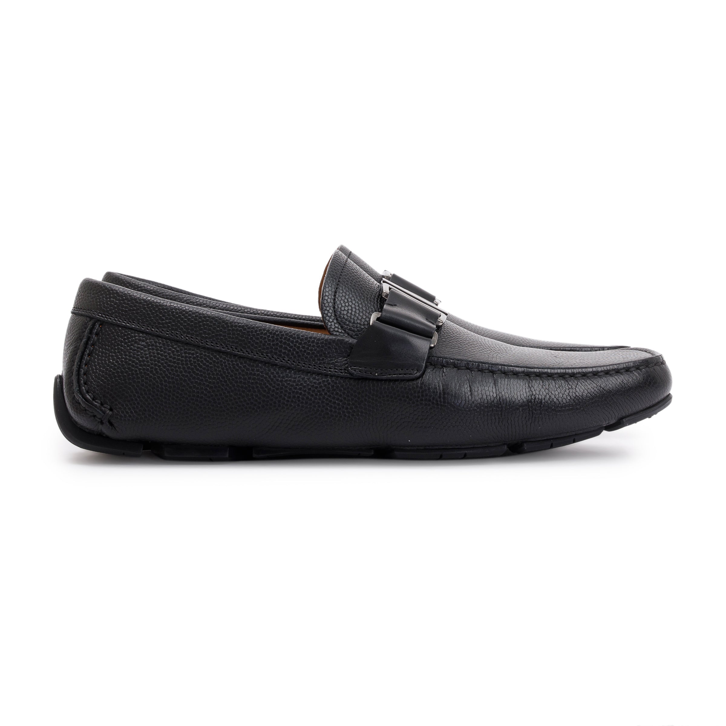 Salvatore Ferragamo Black Leather Drivers Loafers, Size 7.5 w/ Box