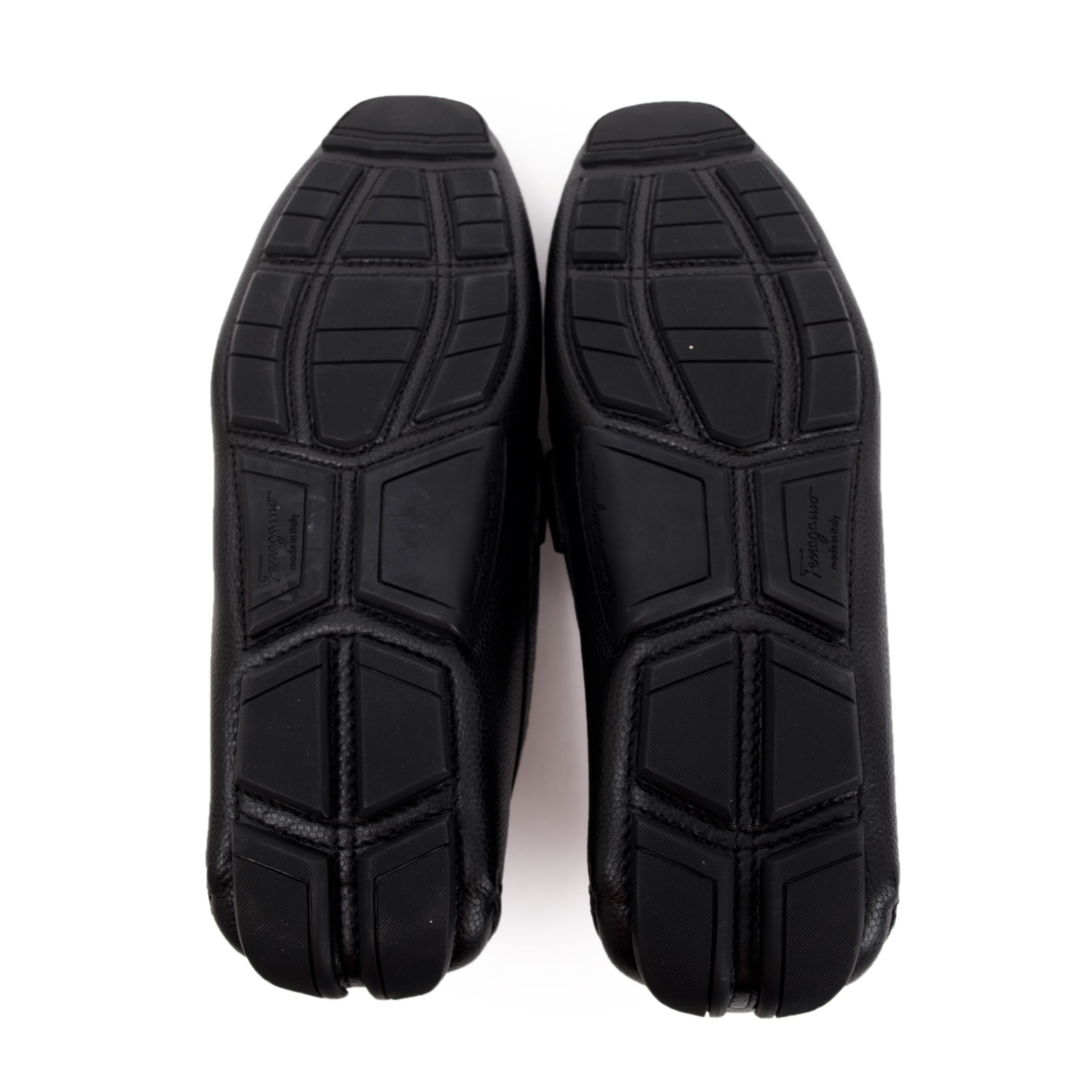 Salvatore Ferragamo Black Leather Drivers Loafers, Size 7.5 w/ Box