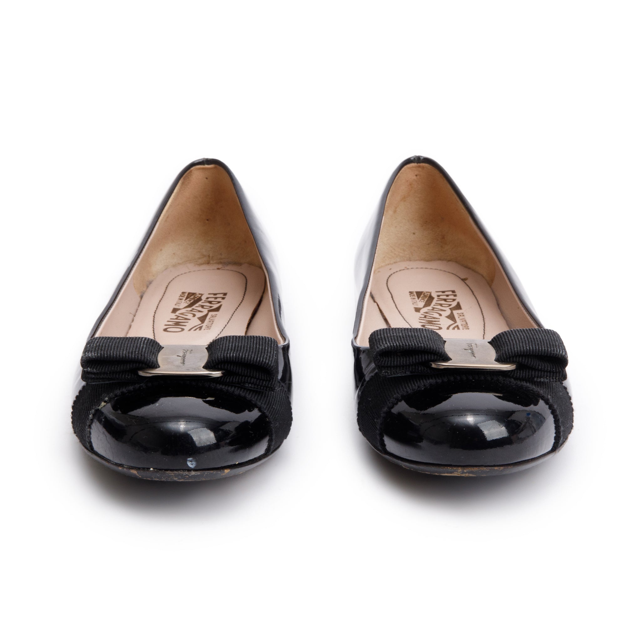 Salvatore Ferragamo Black Patent Leather Vara Bow Ballet Flats, Size 7.5