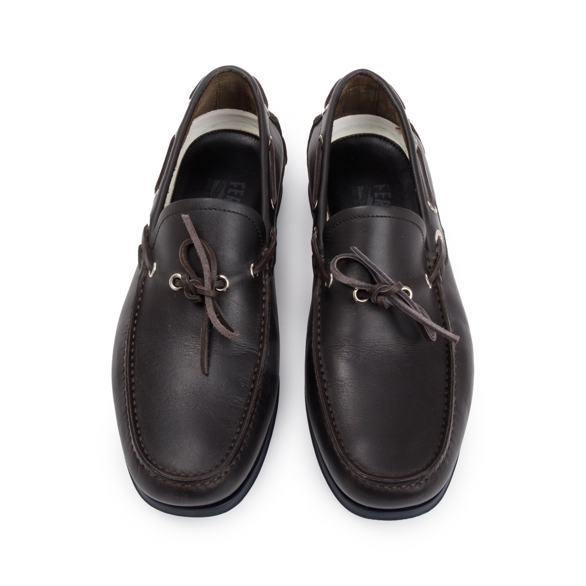 Salvatore Ferragamo Brown Leather Boat Shoes, Size 7