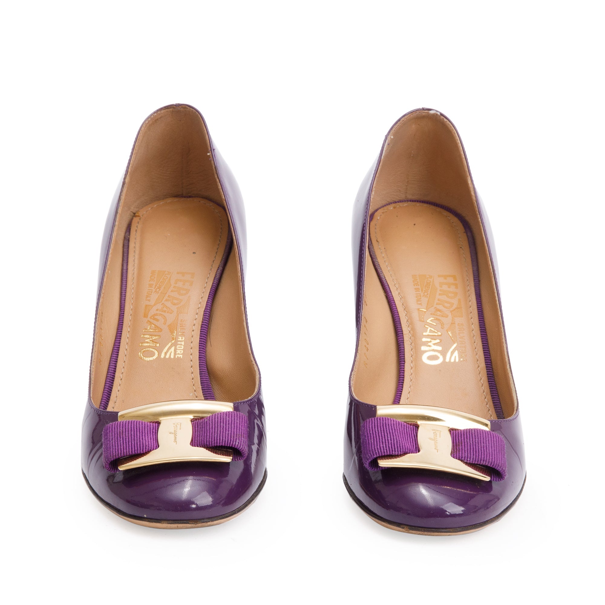 Salvatore Ferragamo Purple Patent Leather Vara Bow Pumps, Size 8