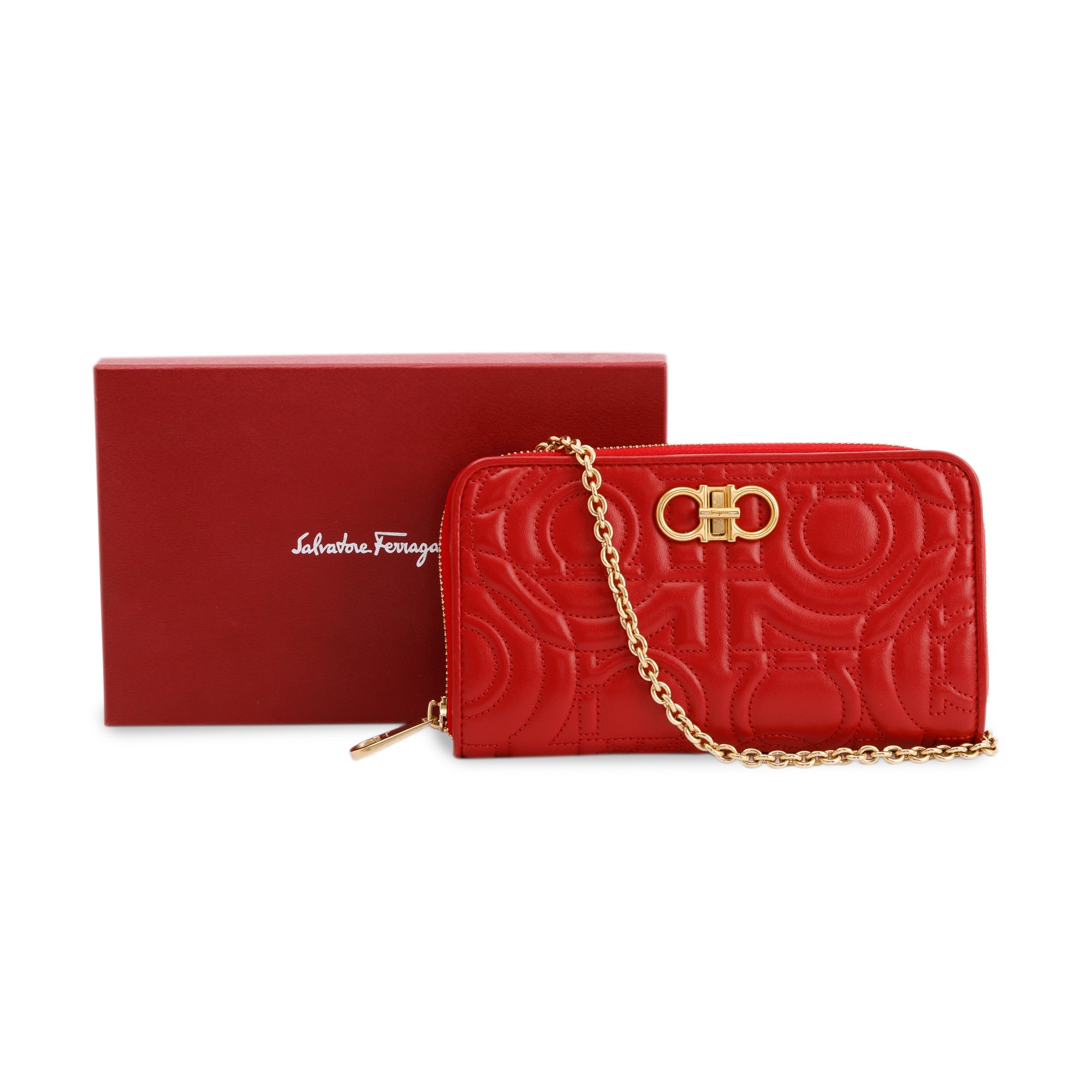 Salvatore Ferragamo Quilted Gancio Wallet on Chain w/ Box & Receipt