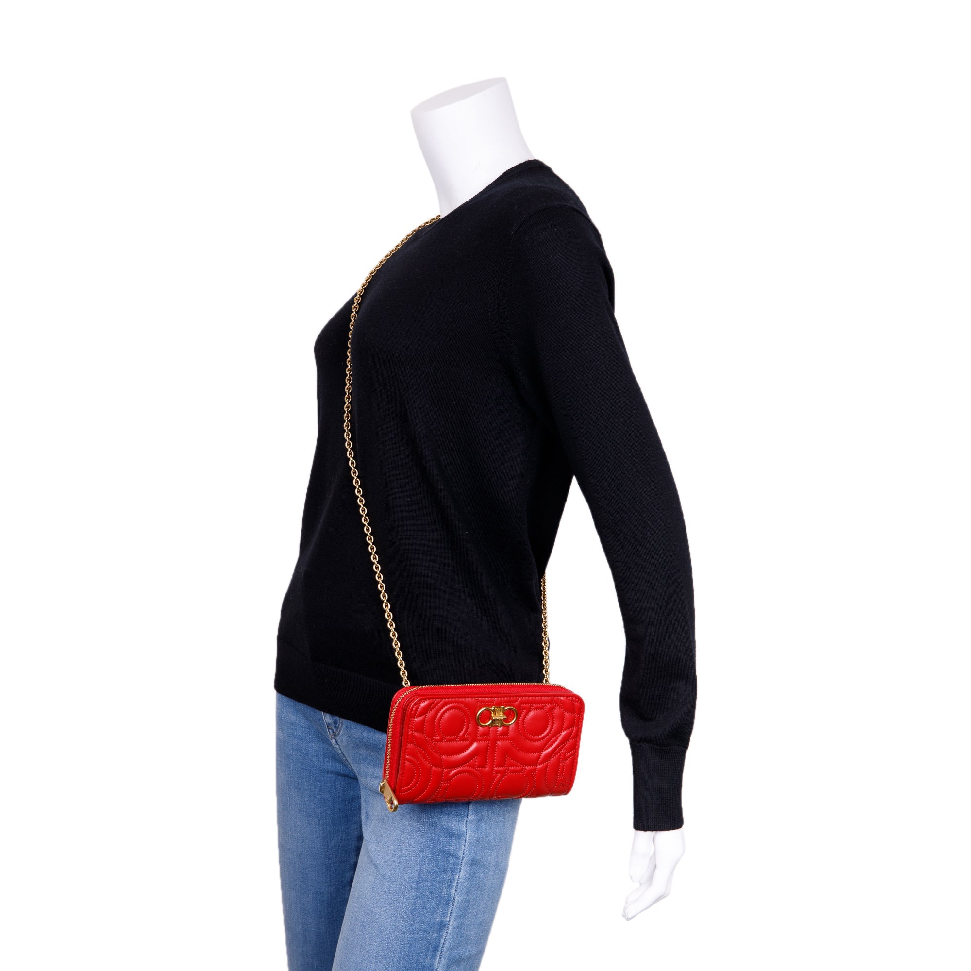 Salvatore Ferragamo Quilted Gancio Wallet on Chain w/ Box & Receipt